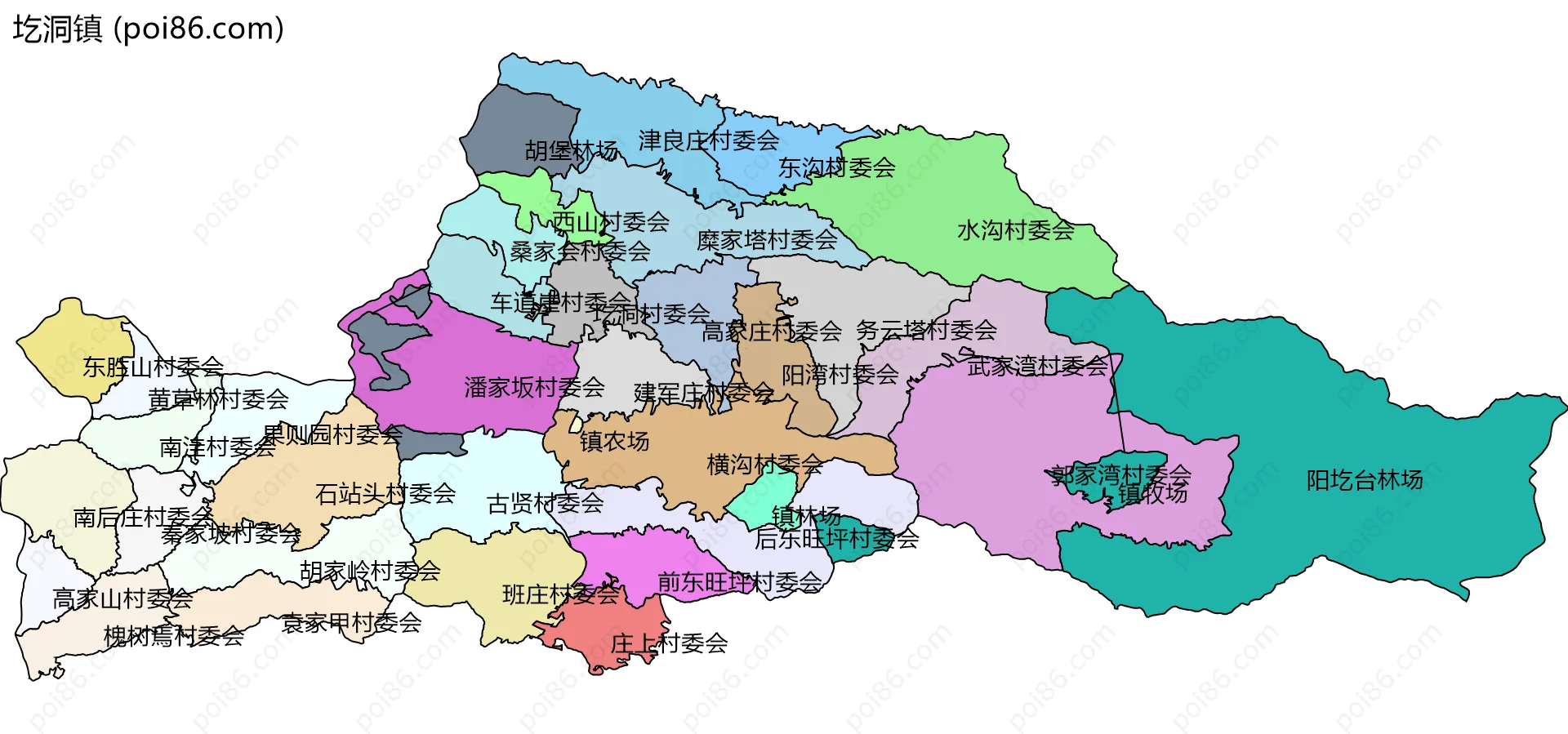 圪洞镇边界地图(五级行政区划)