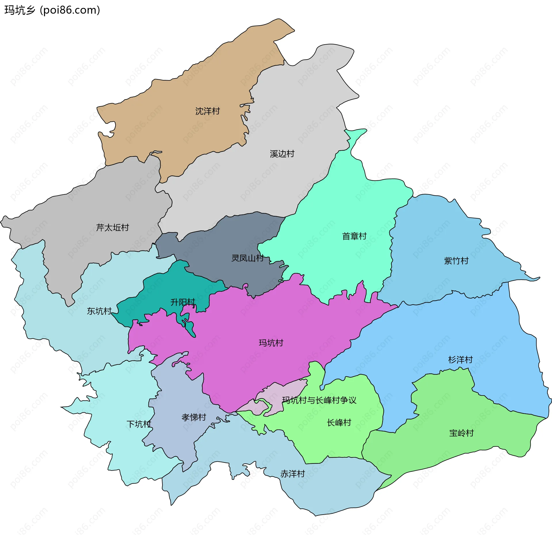 玛坑乡边界地图(五级行政区划)