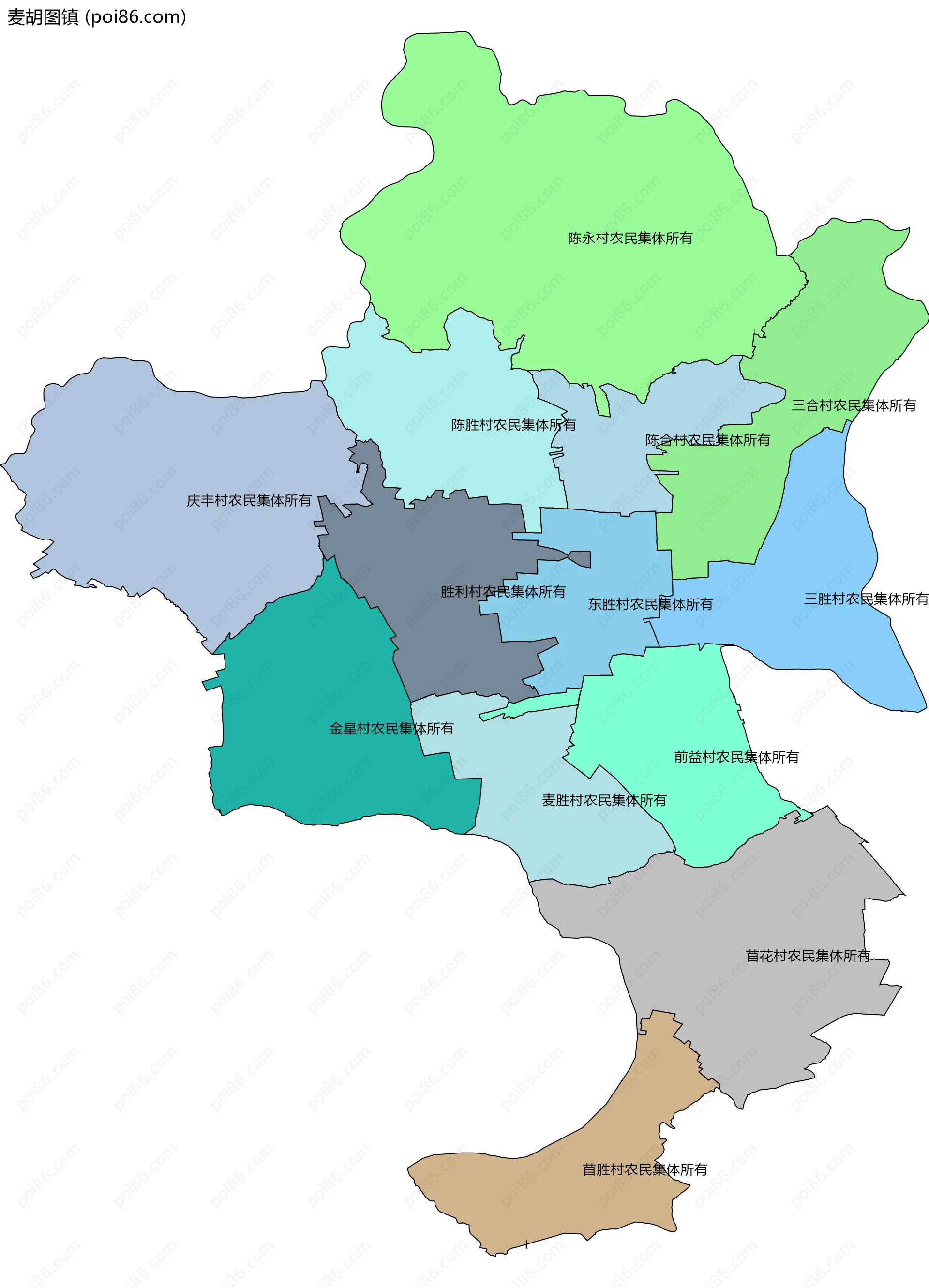 麦胡图镇边界地图(五级行政区划)