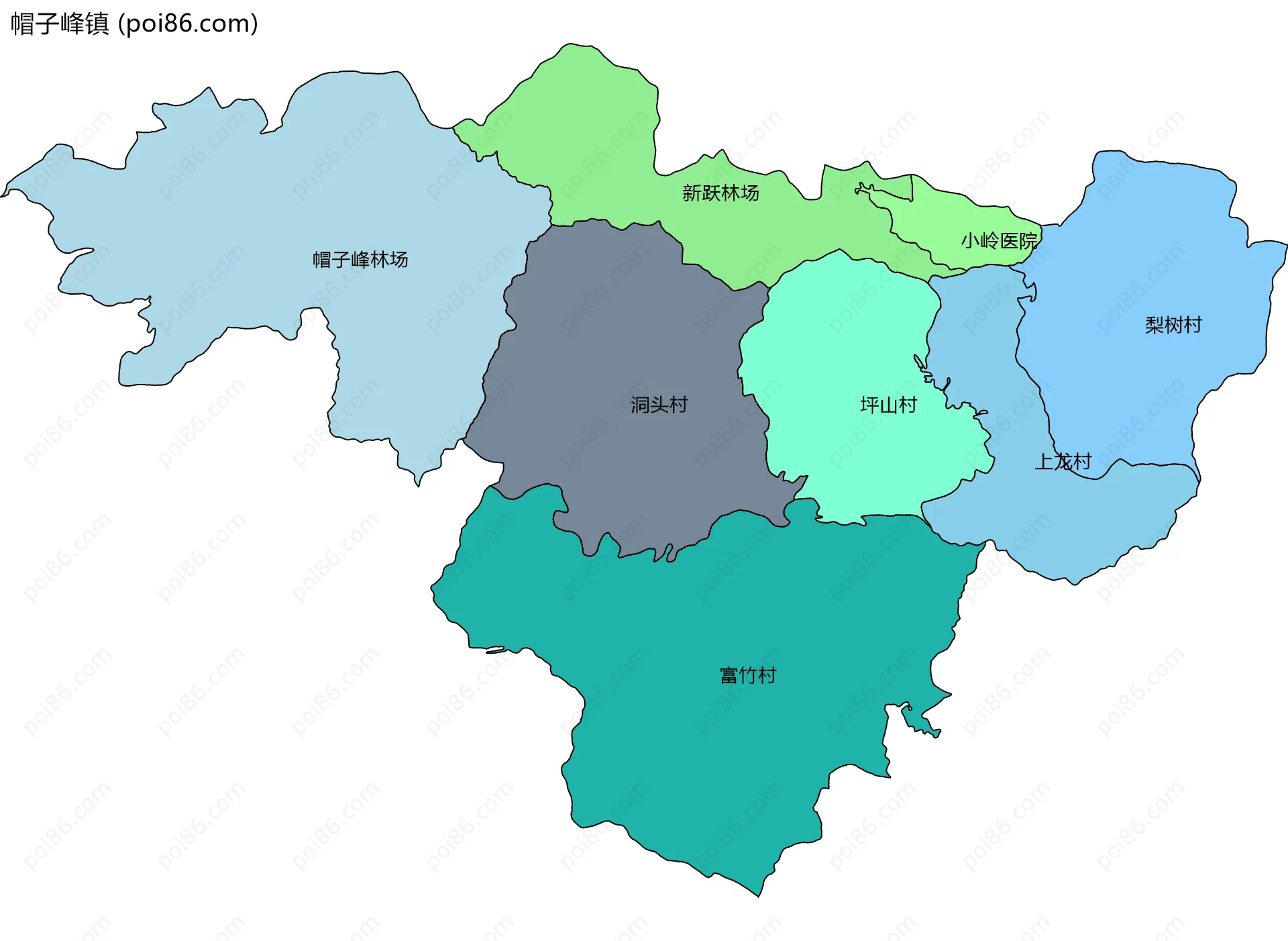 帽子峰镇边界地图(五级行政区划)