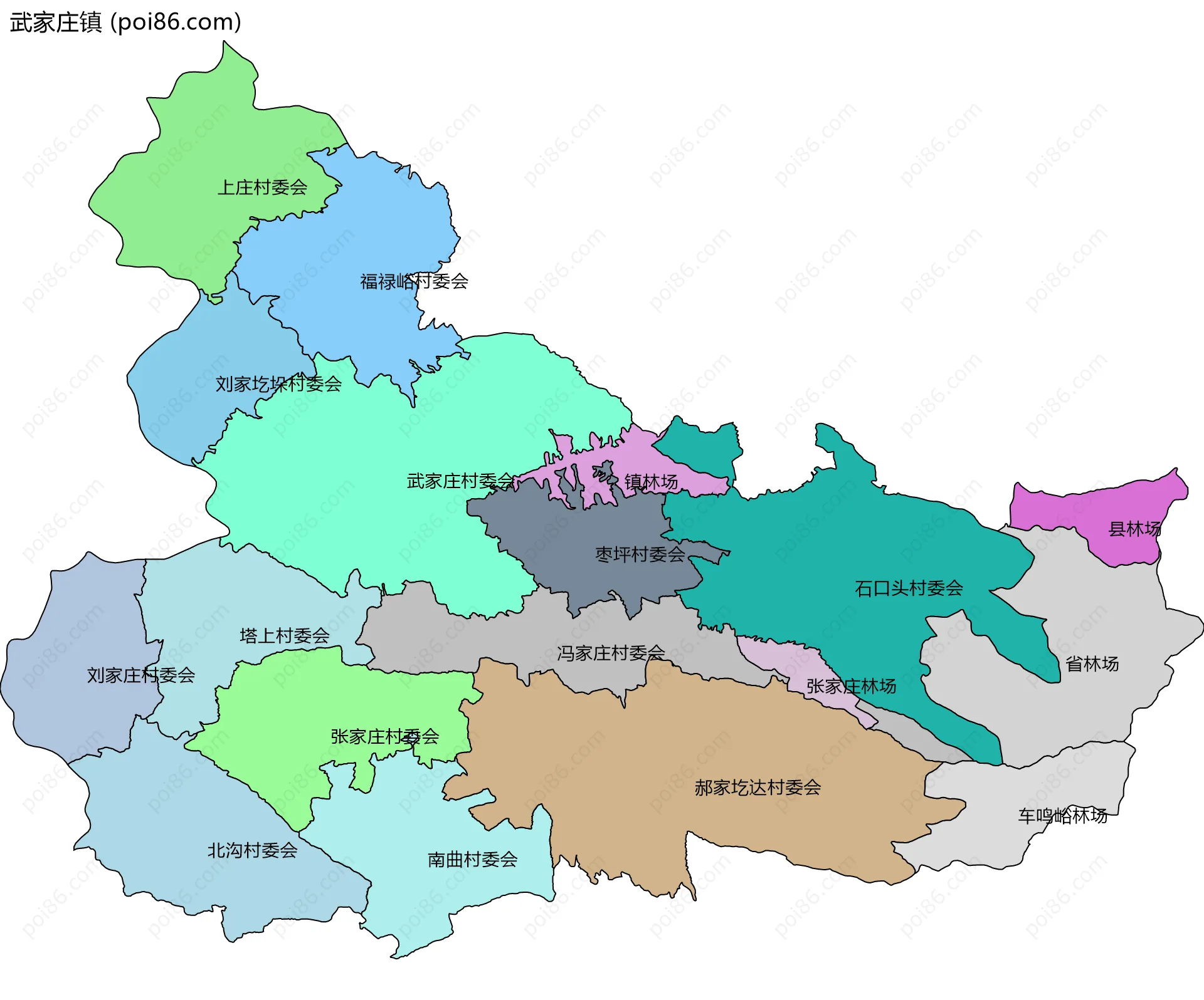 武家庄镇边界地图(五级行政区划)