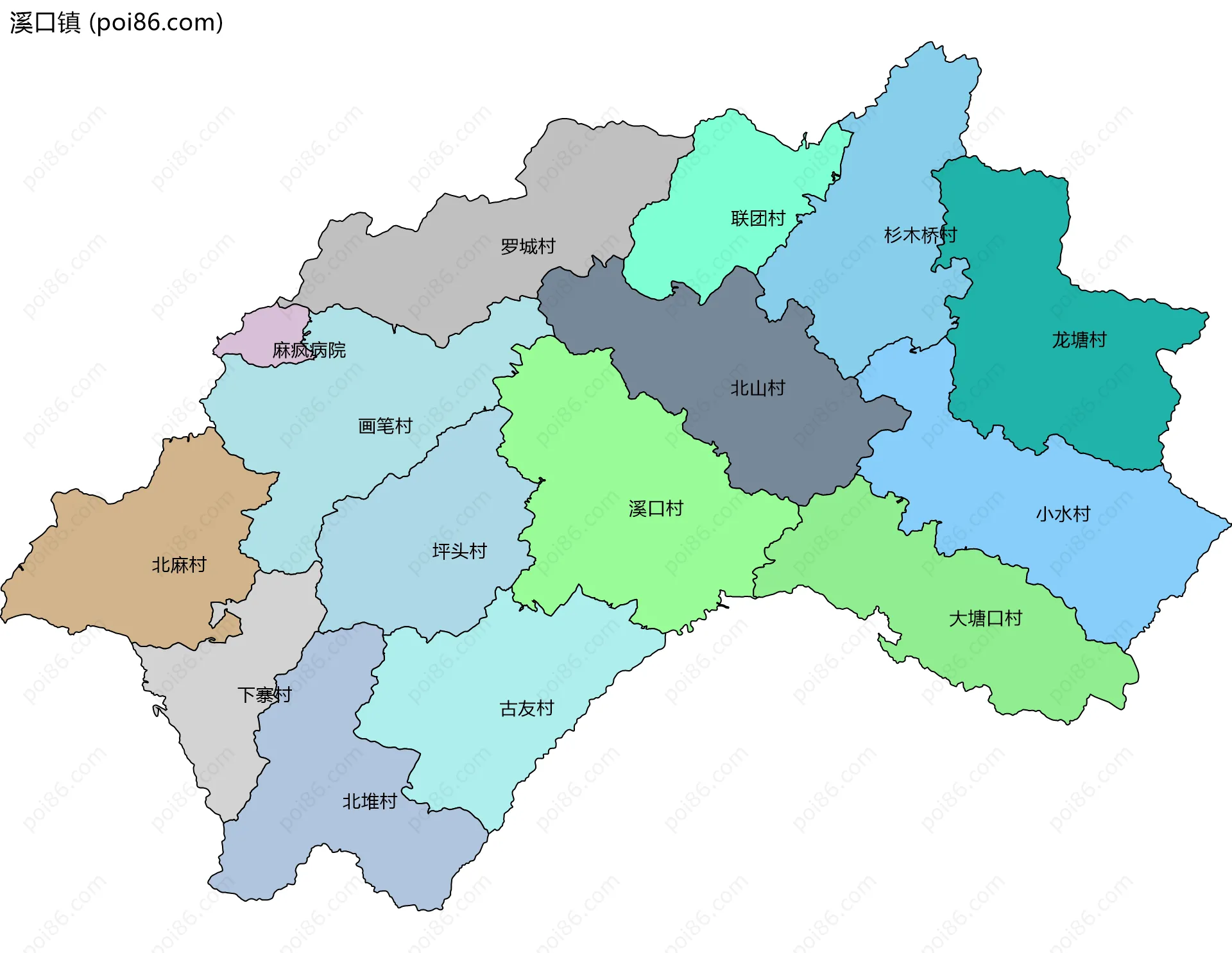溪口镇边界地图(五级行政区划)
