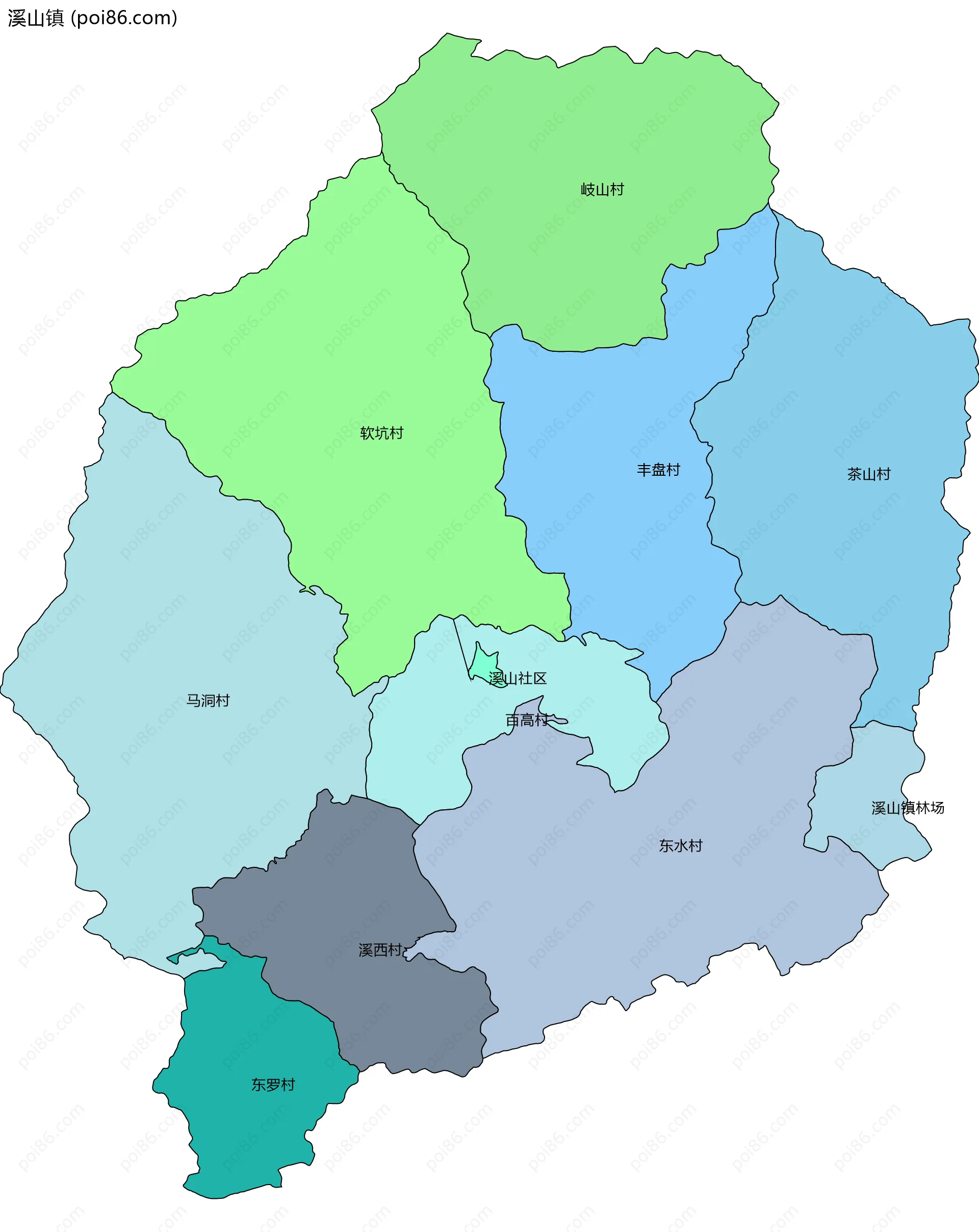 溪山镇边界地图(五级行政区划)