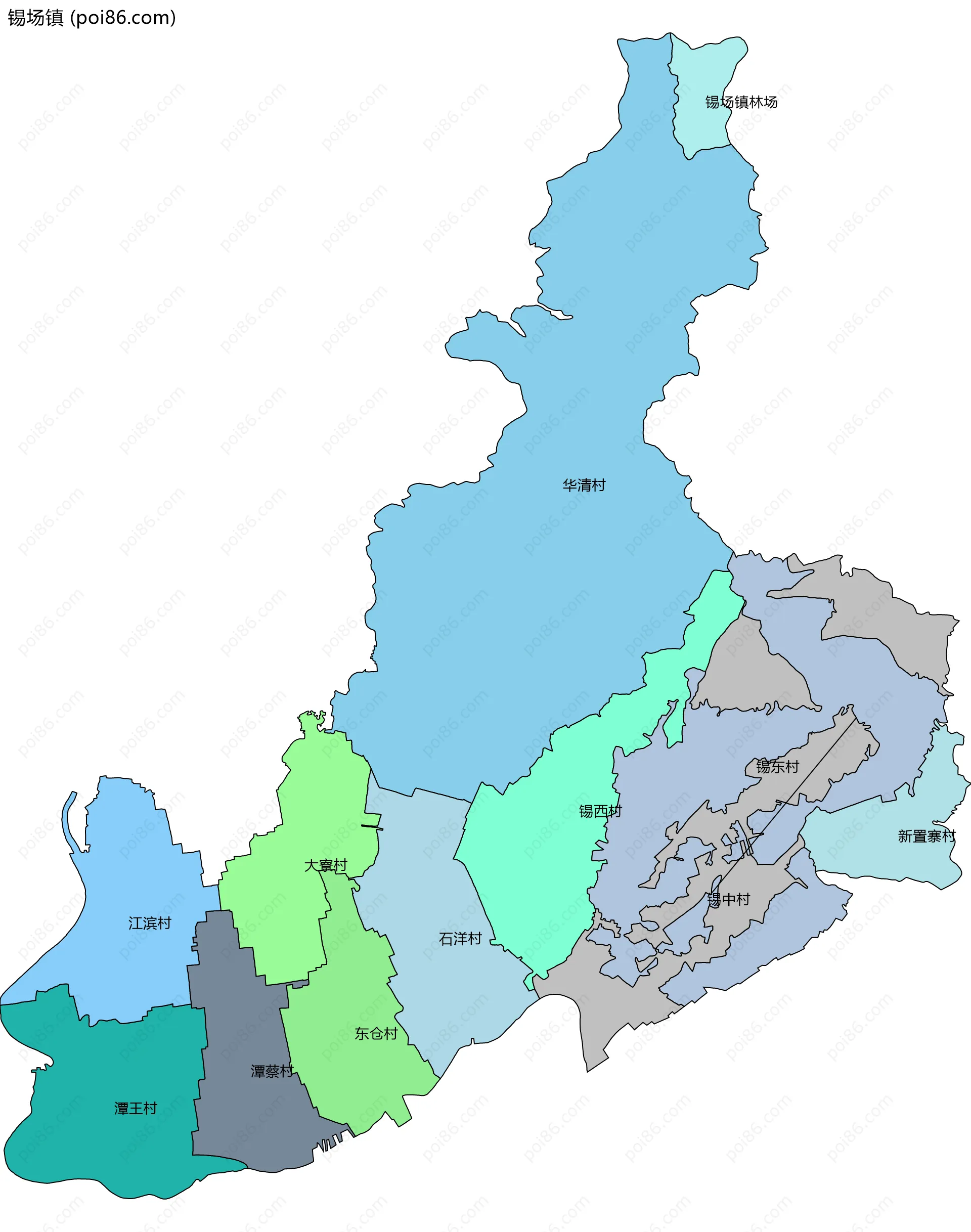 锡场镇边界地图(五级行政区划)