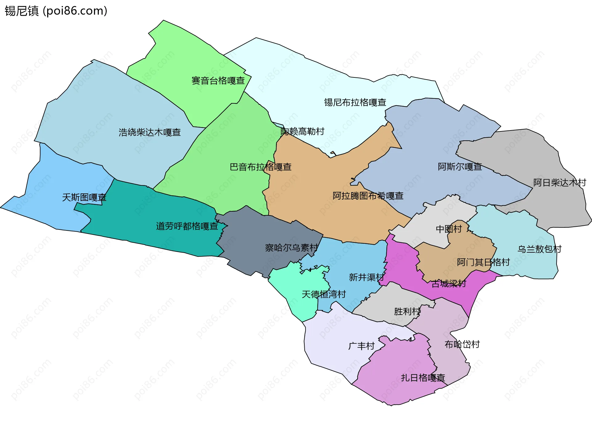 锡尼镇边界地图(五级行政区划)