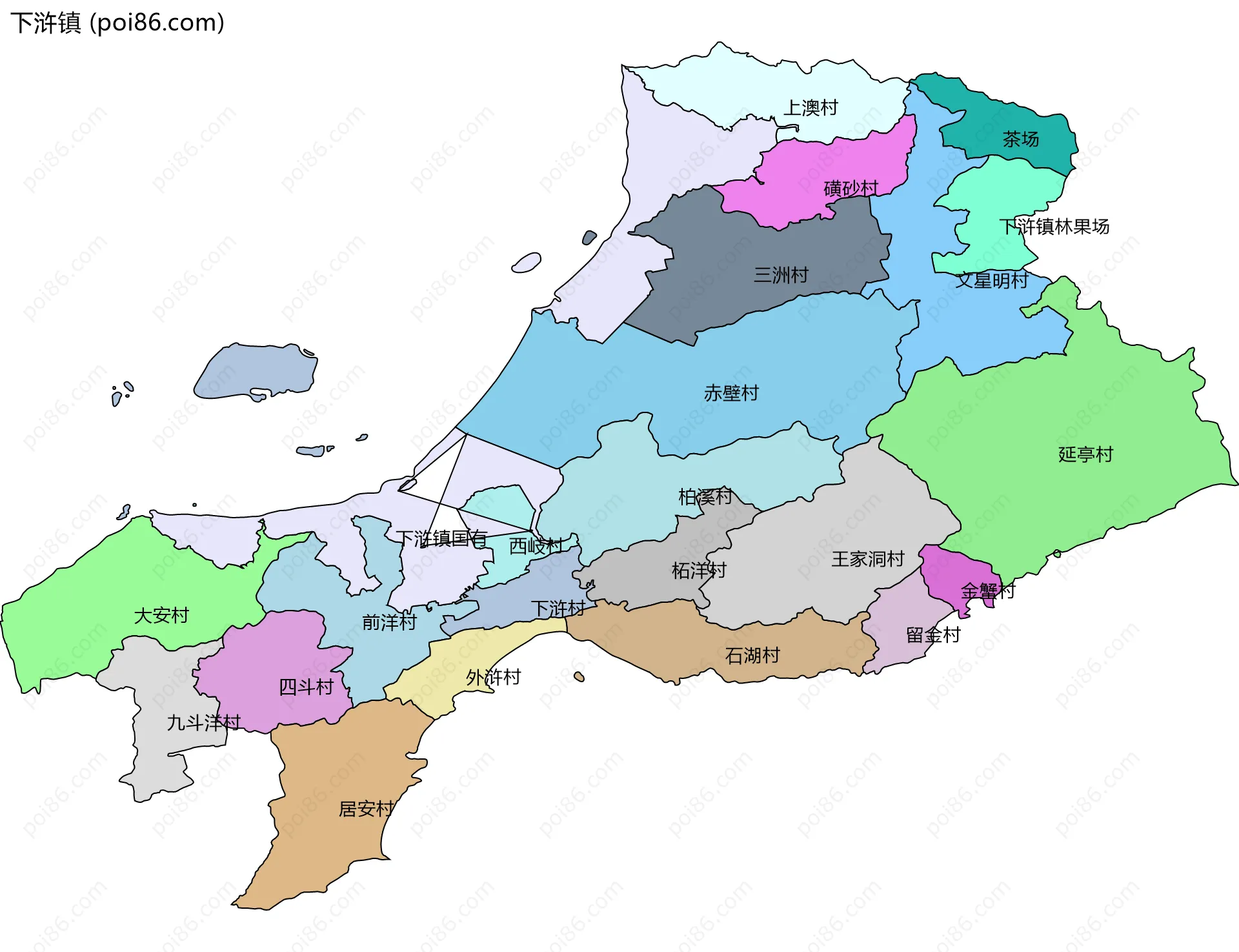 下浒镇边界地图(五级行政区划)