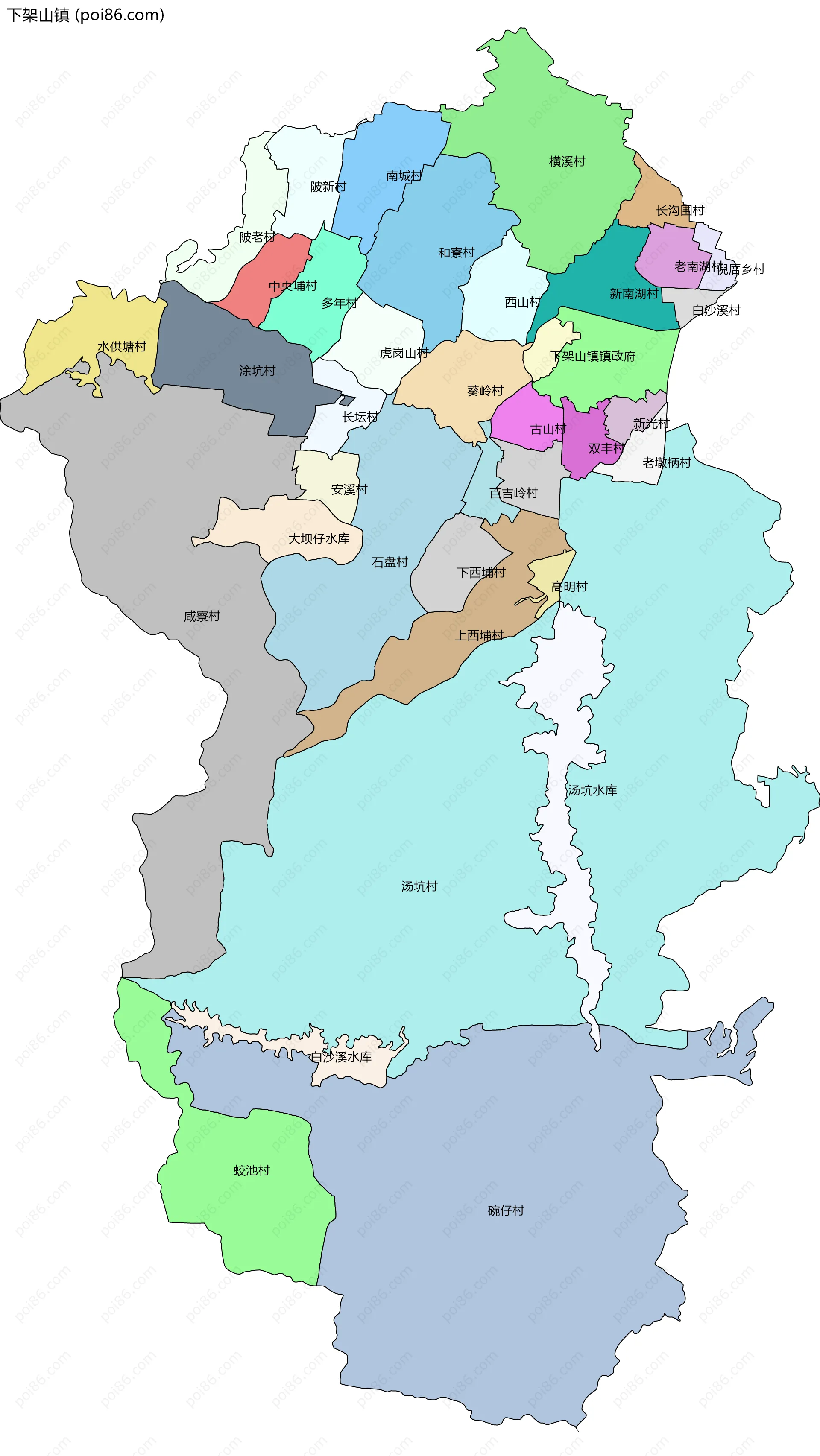 下架山镇边界地图(五级行政区划)