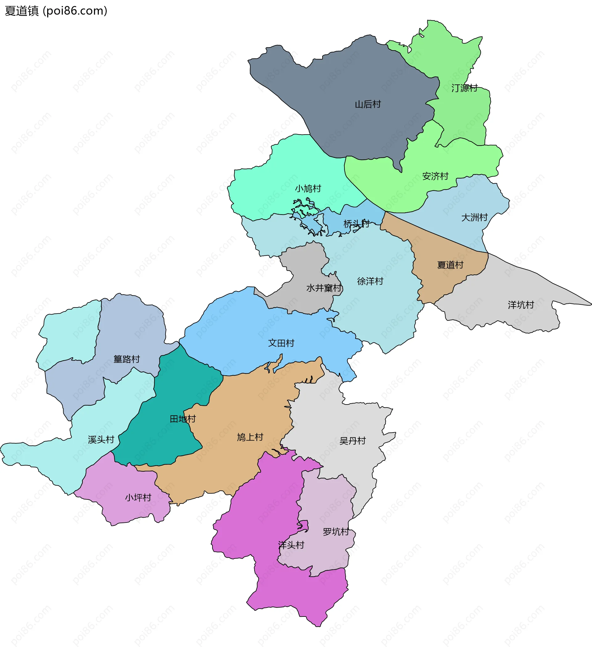 夏道镇边界地图(五级行政区划)