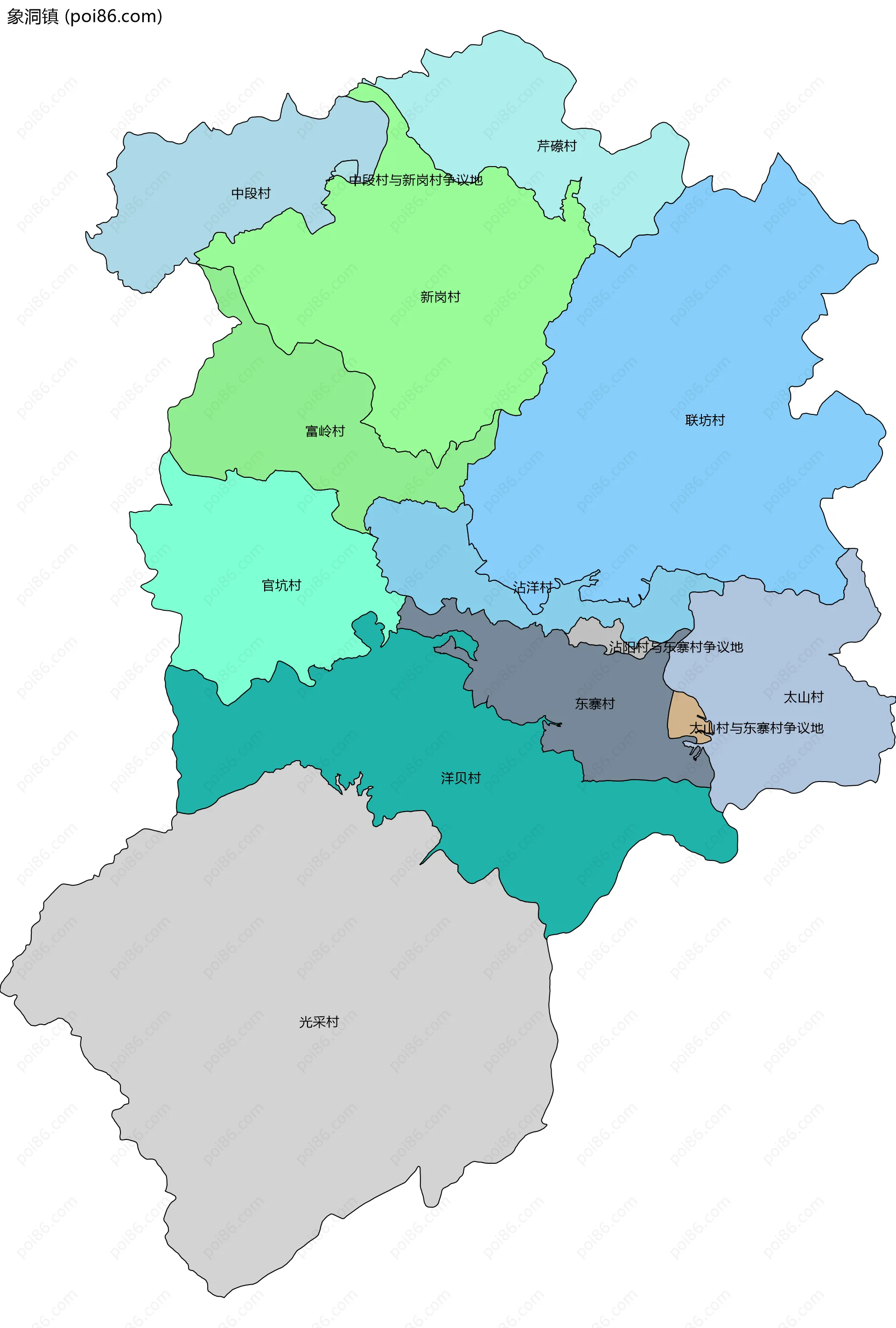 象洞镇边界地图(五级行政区划)