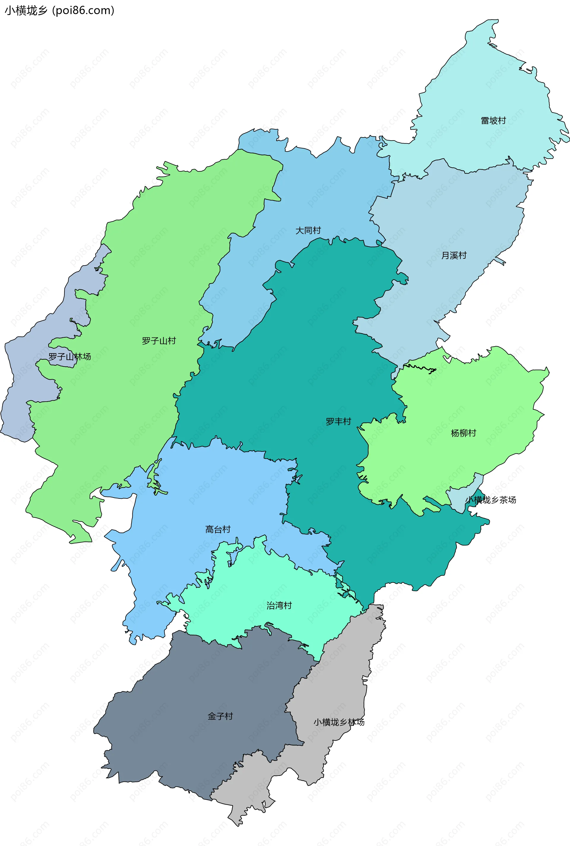 小横垅乡边界地图(五级行政区划)