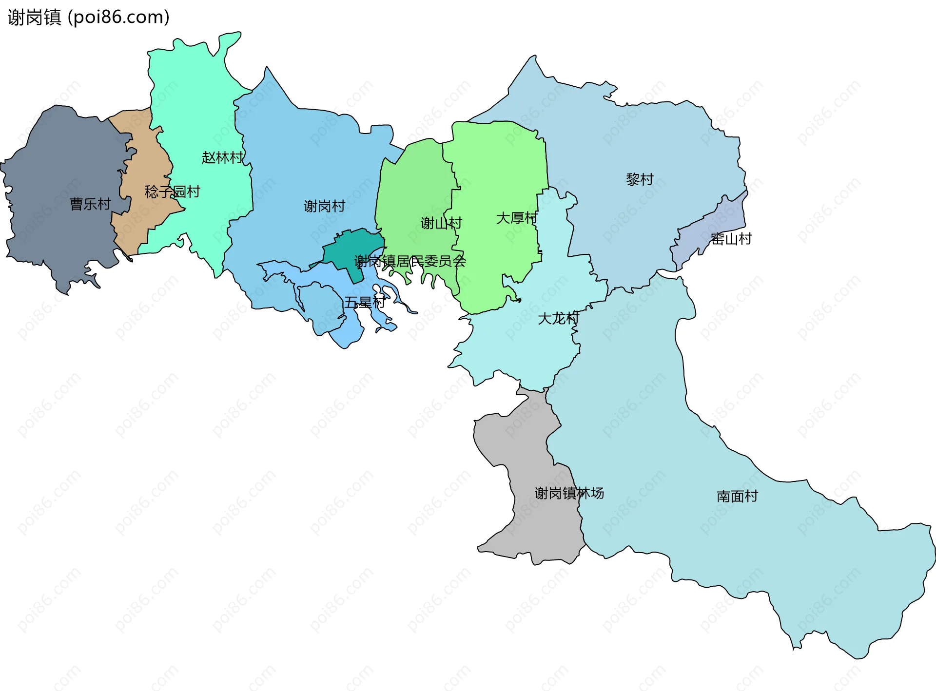 谢岗镇边界地图(五级行政区划)