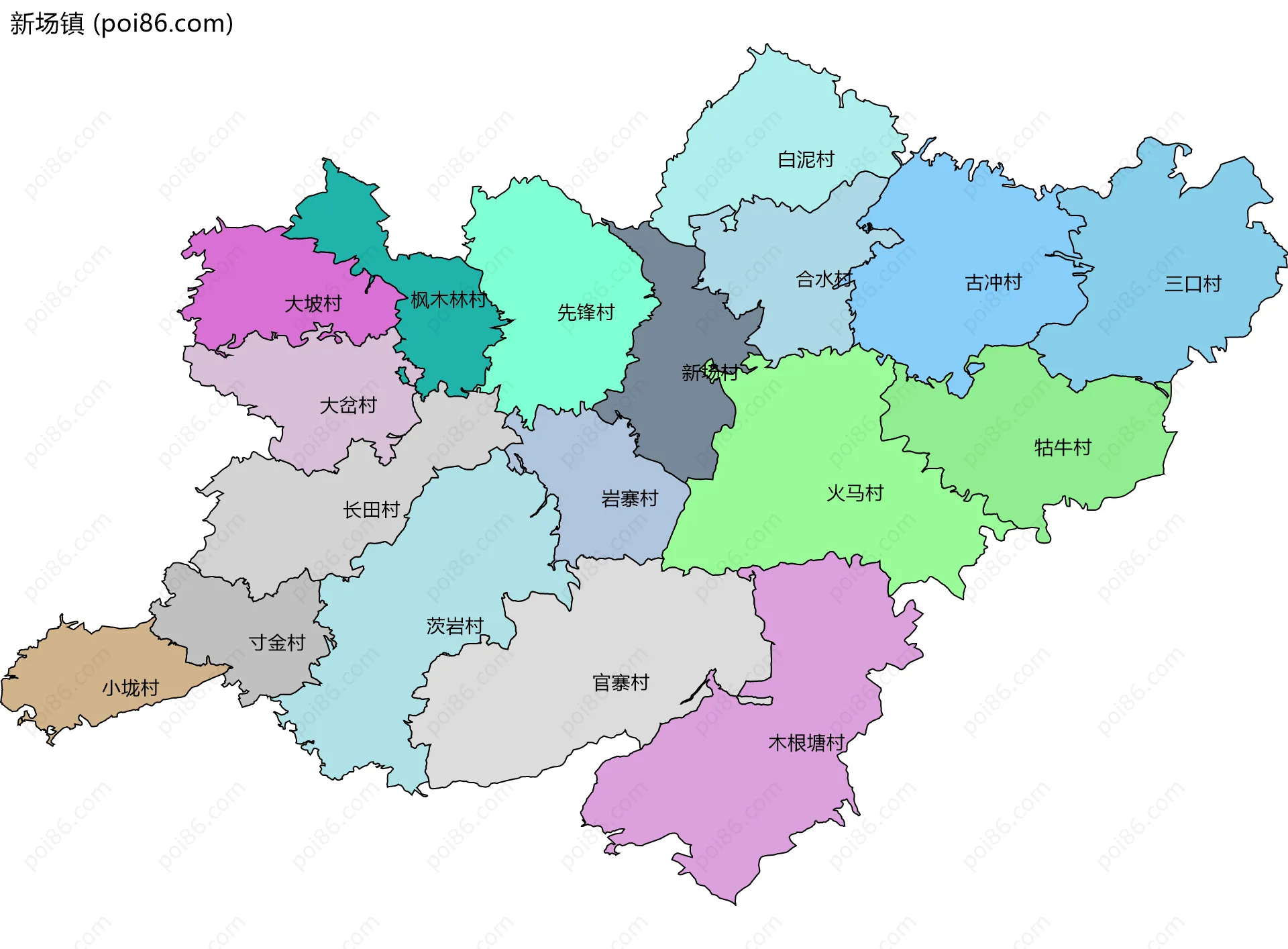 新场镇边界地图(五级行政区划)