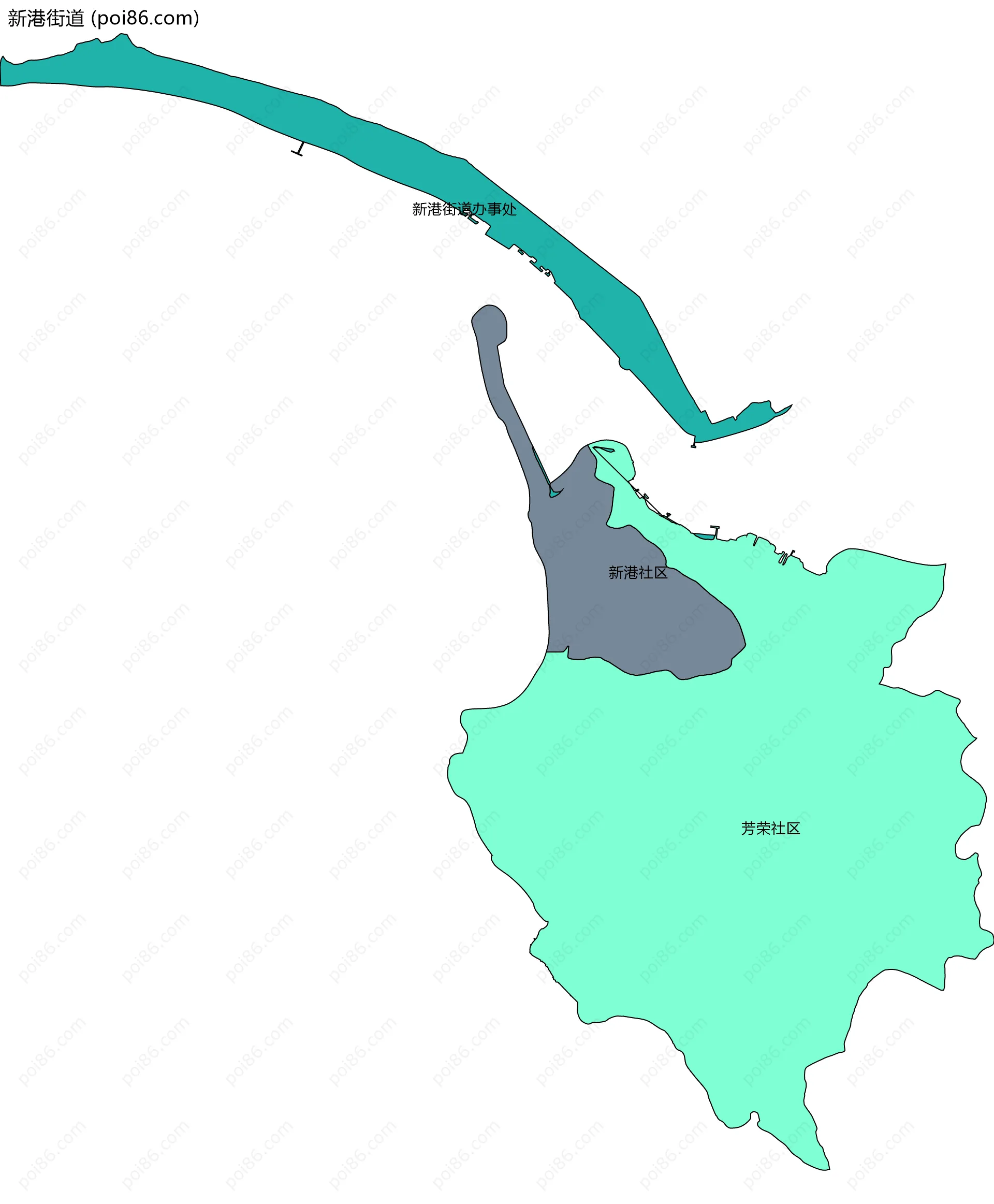 新港街道边界地图(五级行政区划)