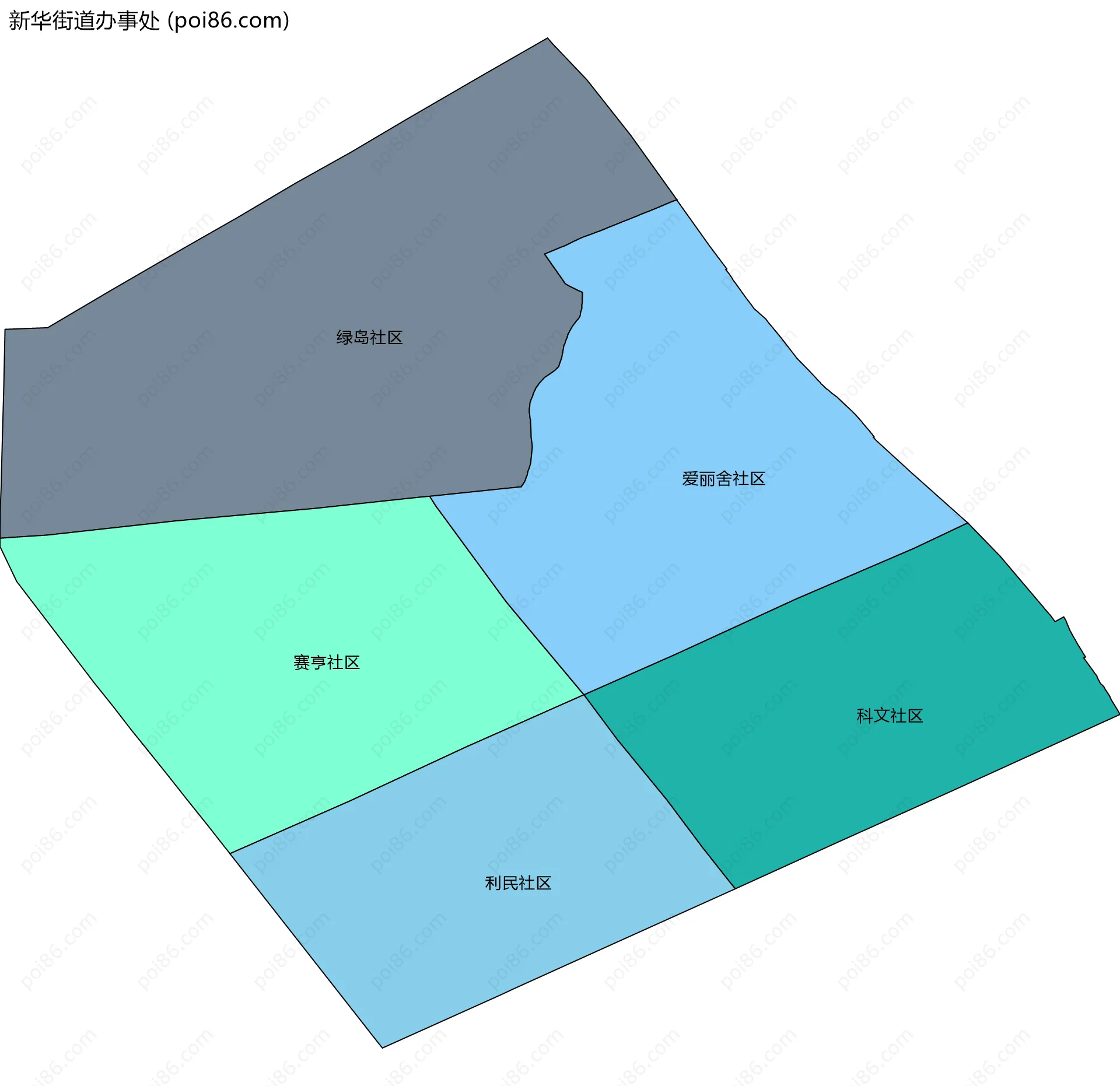 新华街道办事处边界地图(五级行政区划)