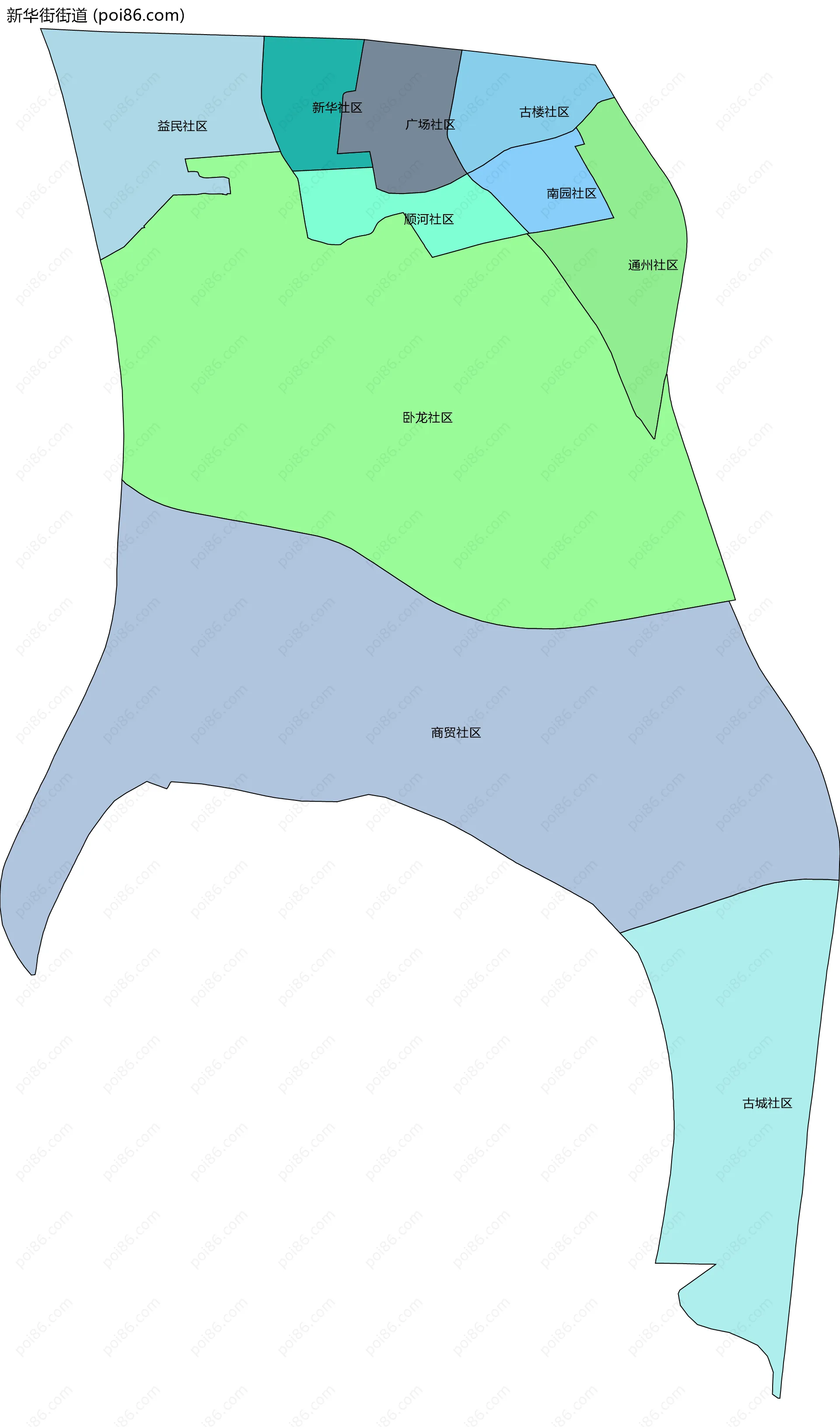 新华街街道边界地图(五级行政区划)