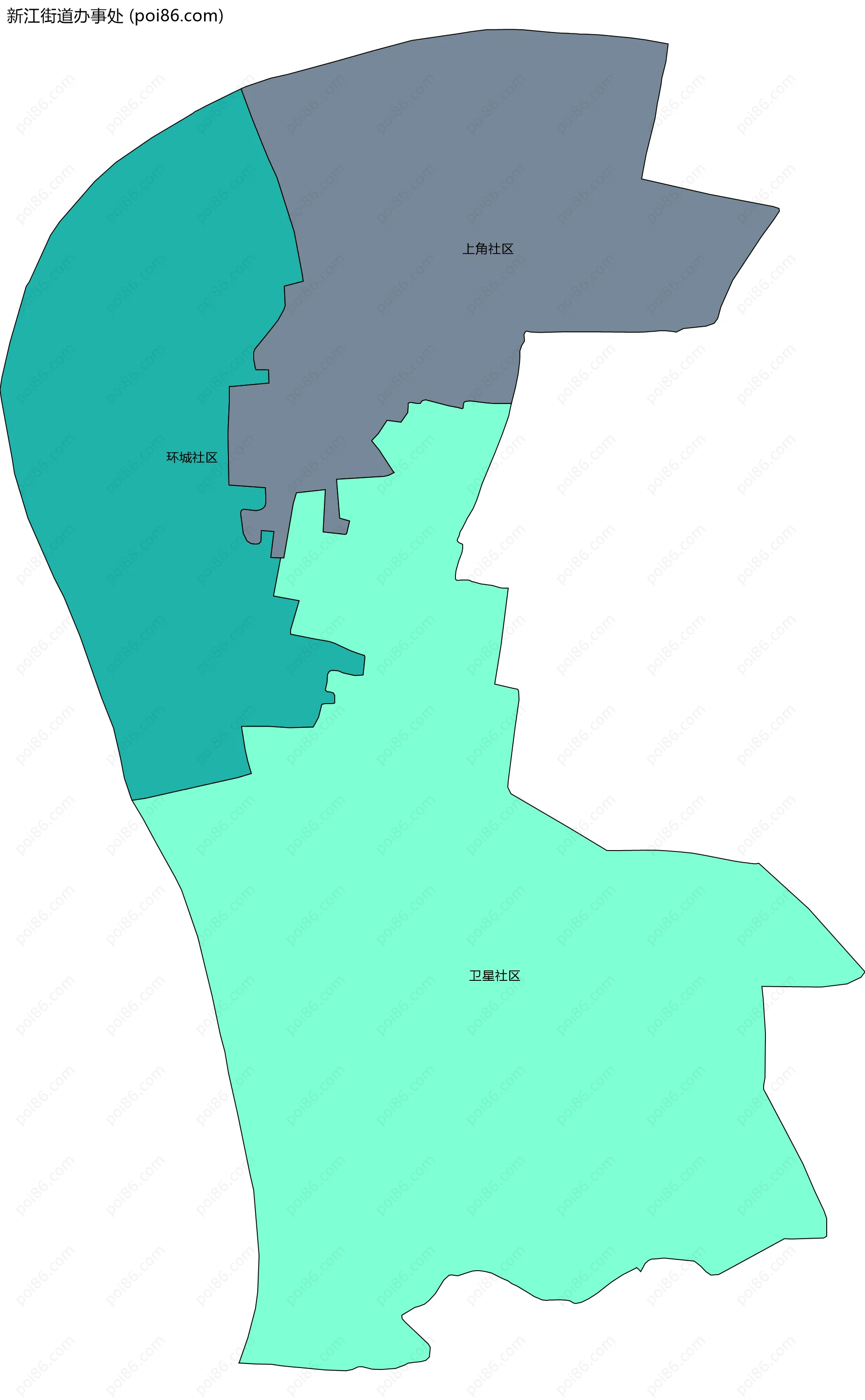 新江街道办事处边界地图(五级行政区划)