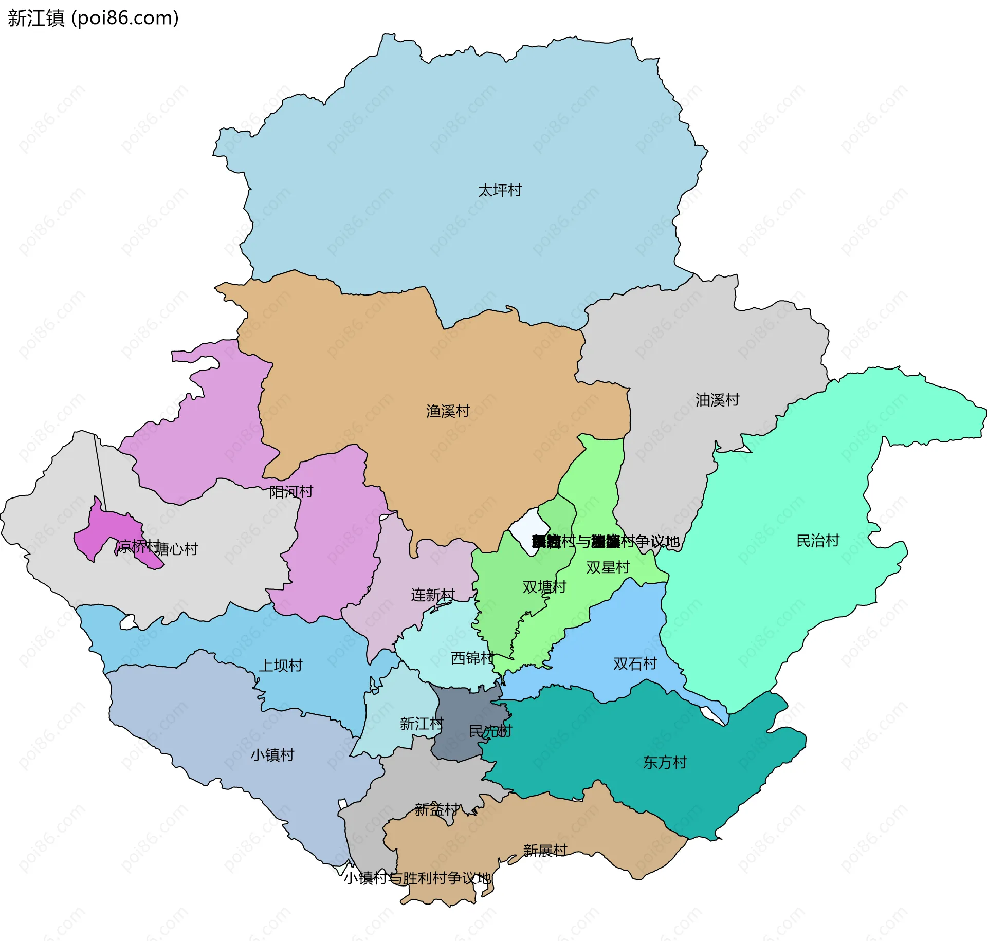 新江镇边界地图(五级行政区划)