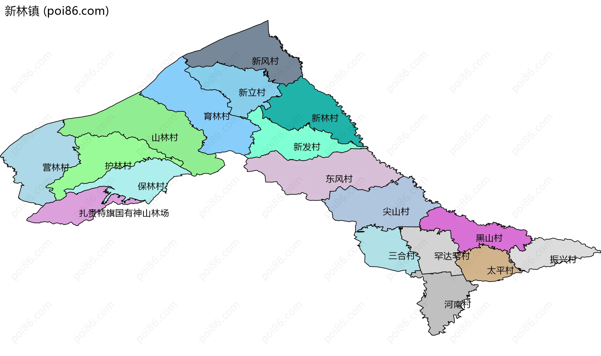 新林镇边界地图(五级行政区划)