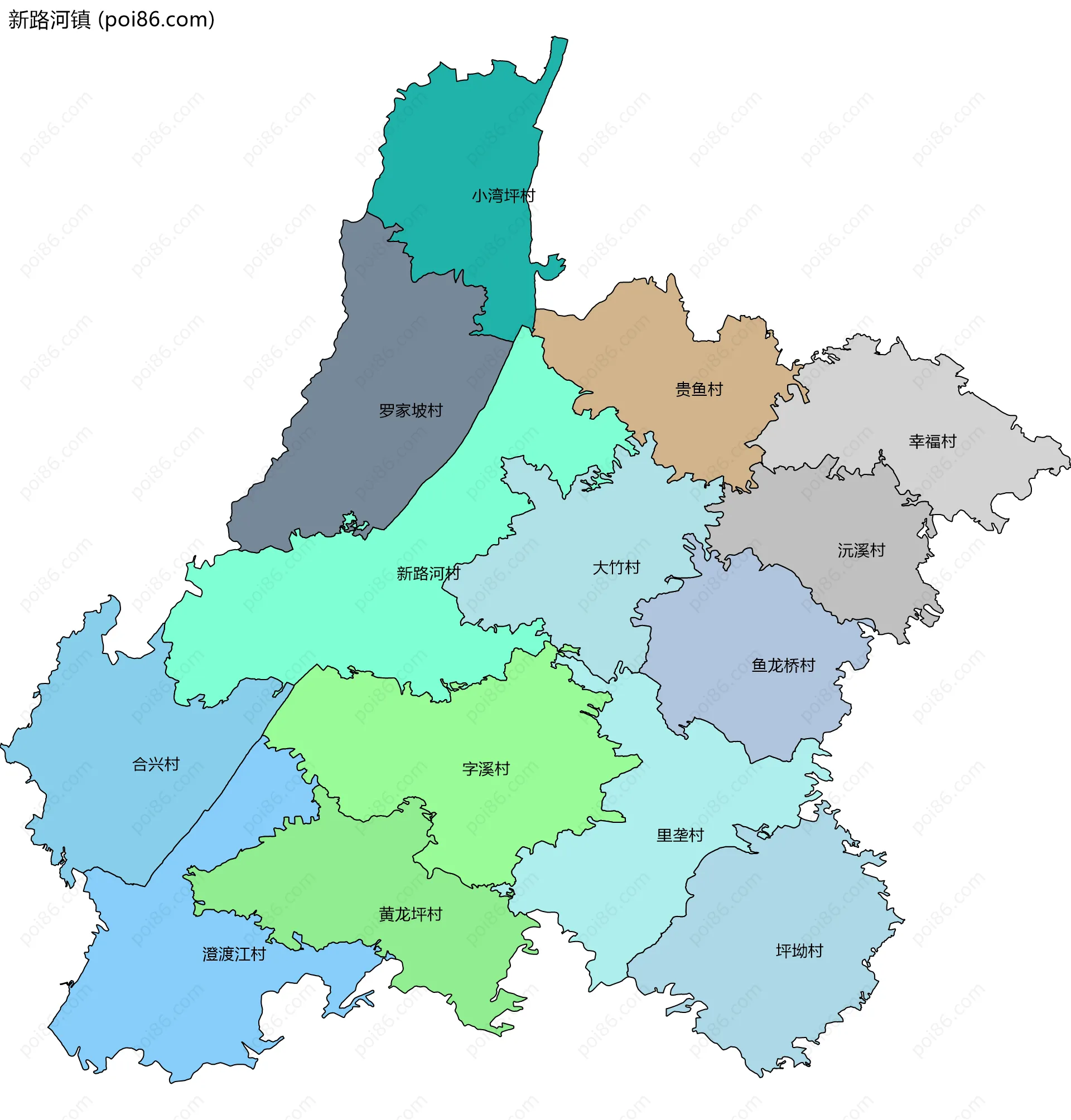 新路河镇边界地图(五级行政区划)