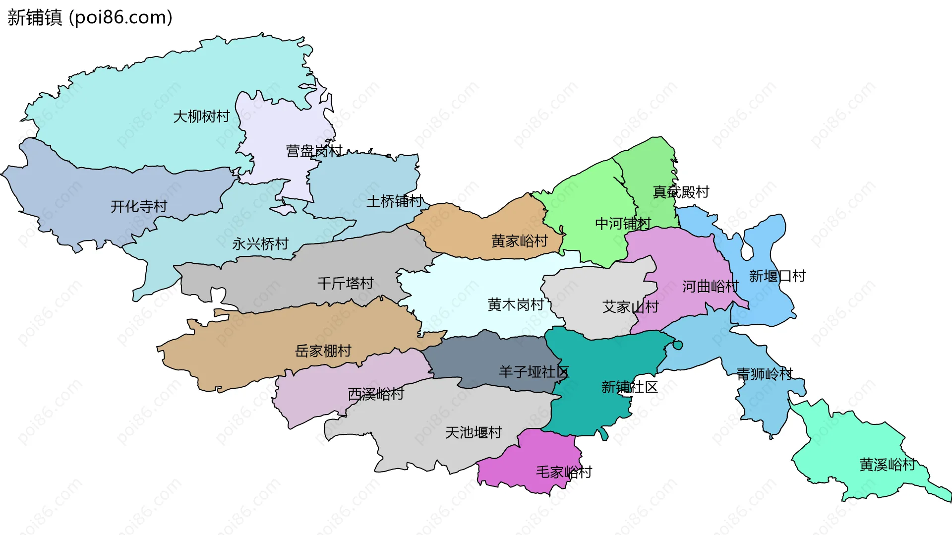 新铺镇边界地图(五级行政区划)