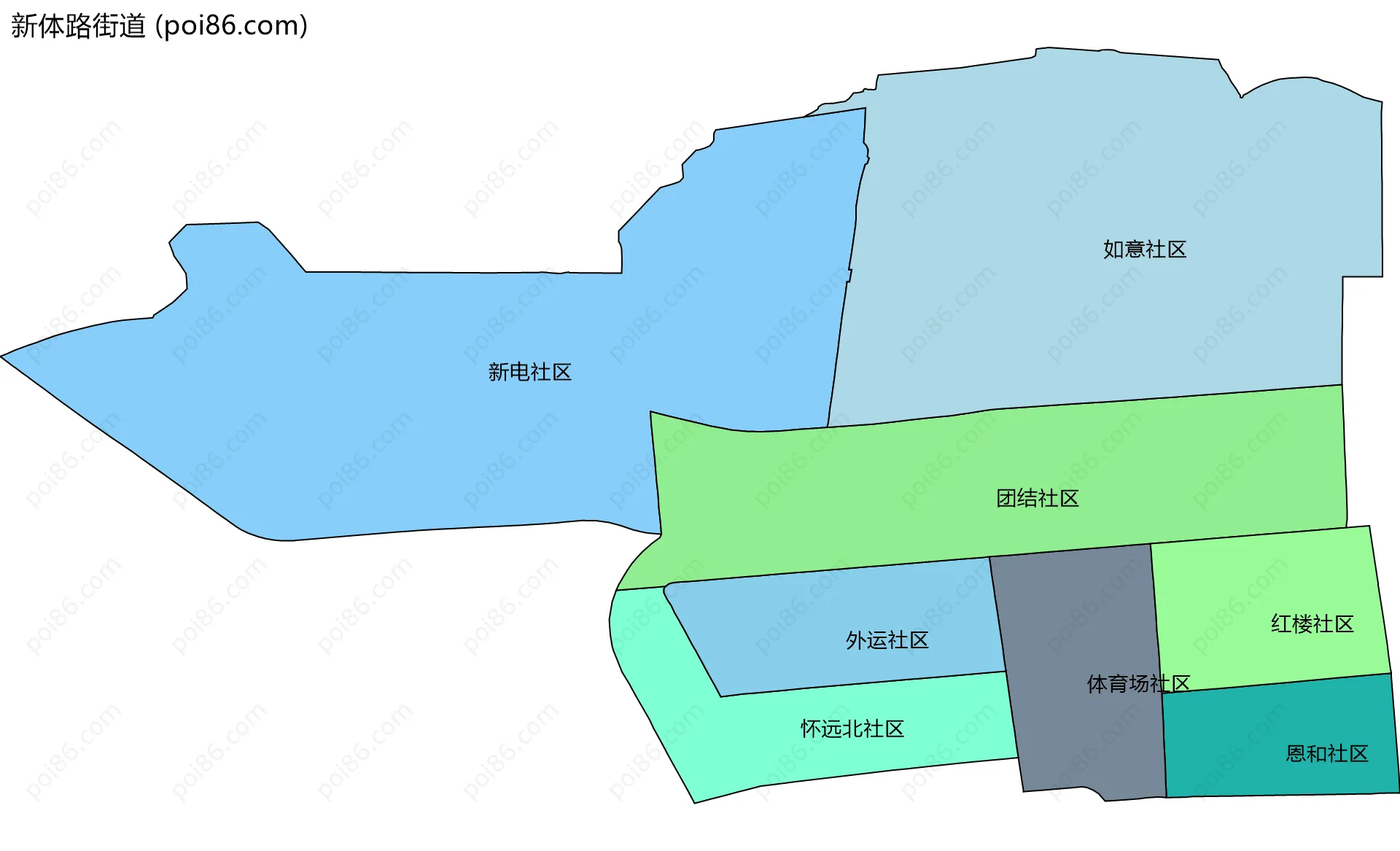 新体路街道边界地图(五级行政区划)