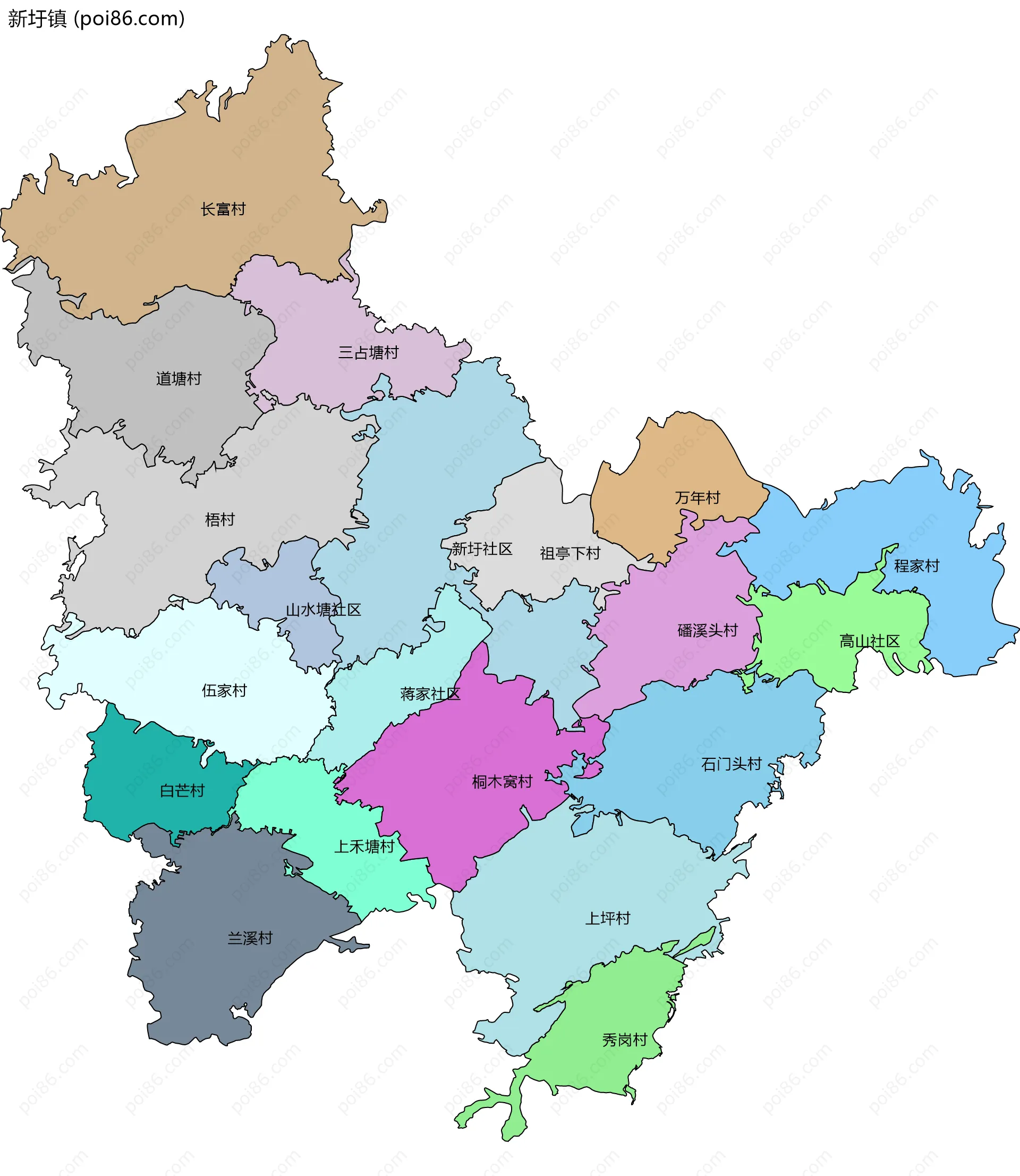 新圩镇边界地图(五级行政区划)