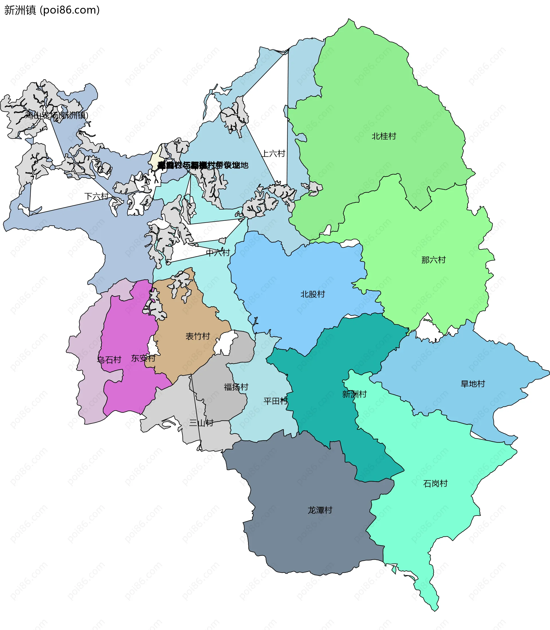 新洲镇边界地图(五级行政区划)