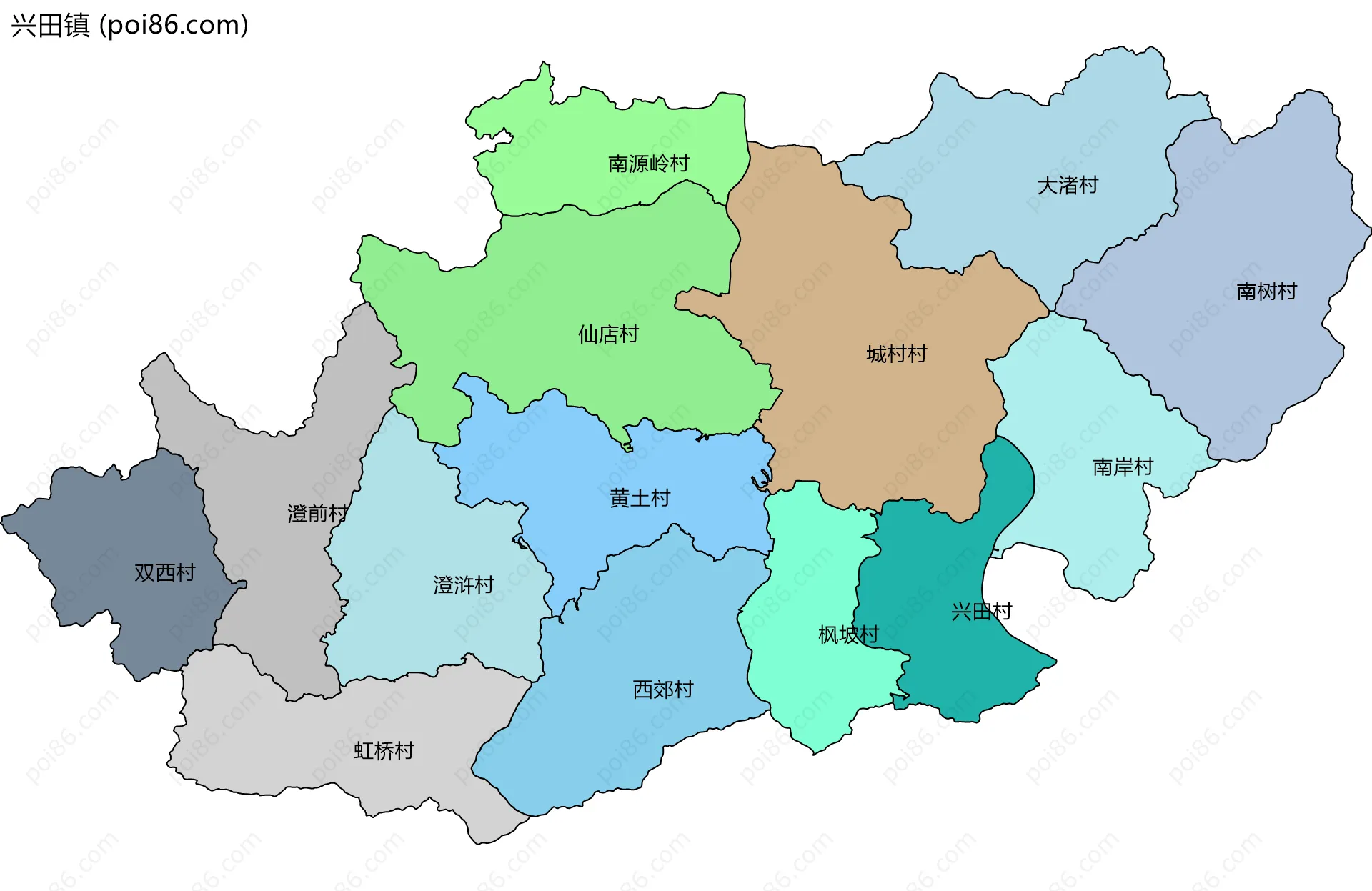 兴田镇边界地图(五级行政区划)