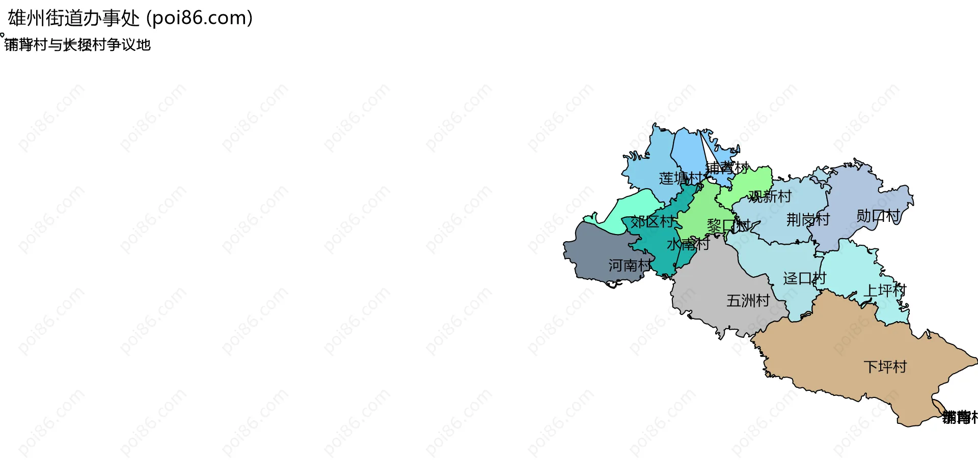 雄州街道办事处边界地图(五级行政区划)