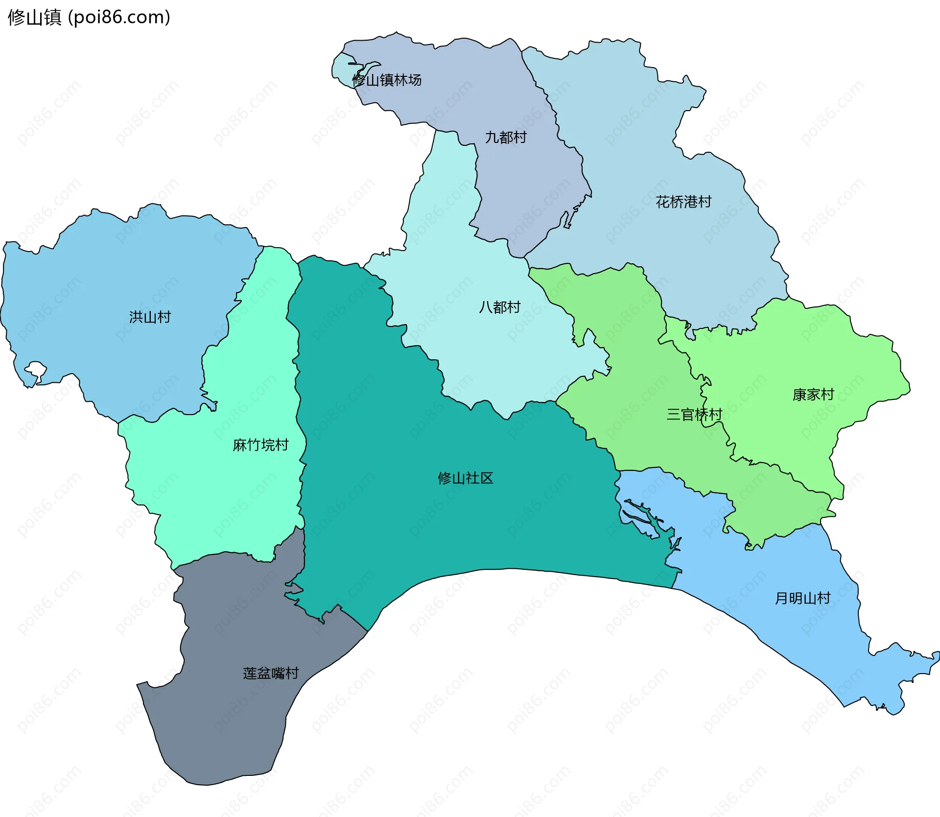 修山镇边界地图(五级行政区划)