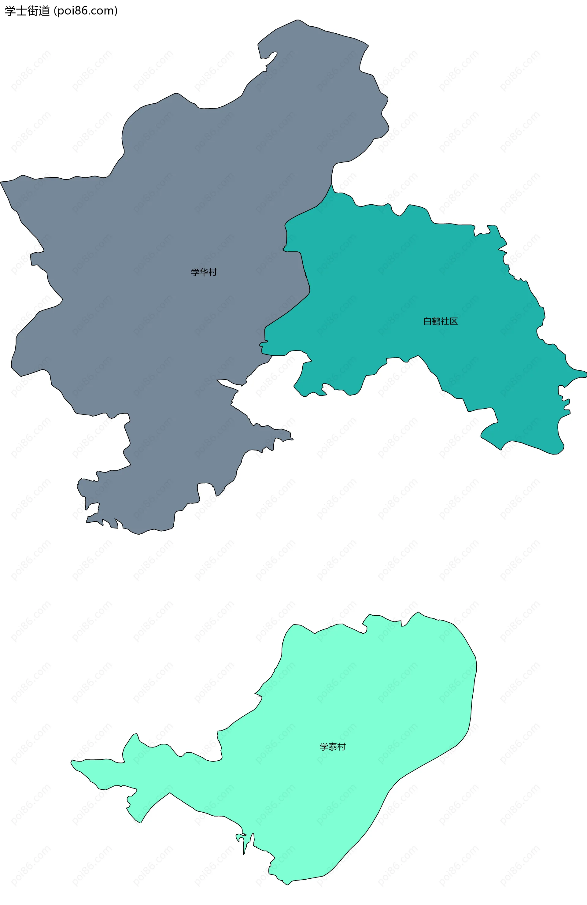 学士街道边界地图(五级行政区划)