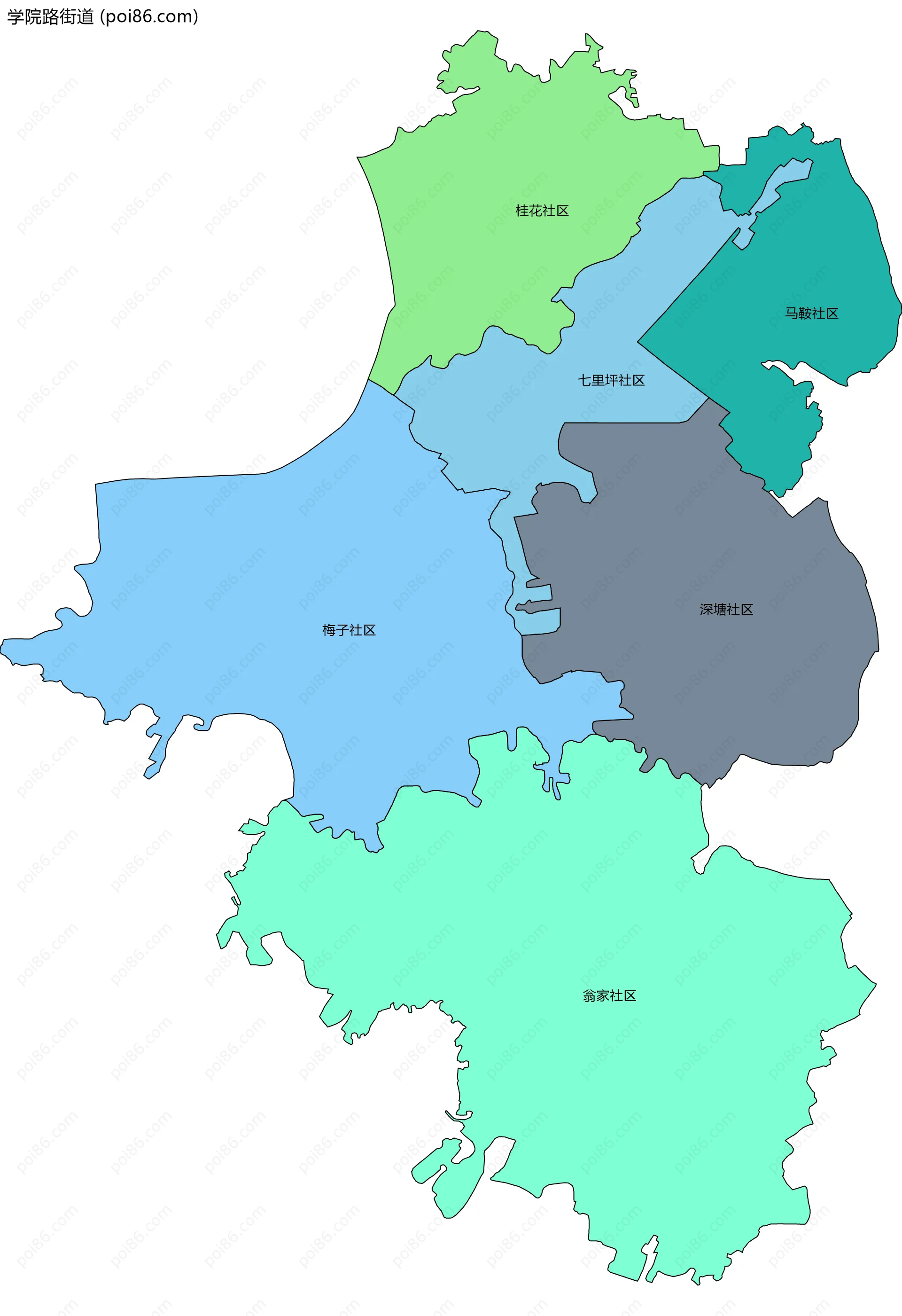 学院路街道边界地图(五级行政区划)
