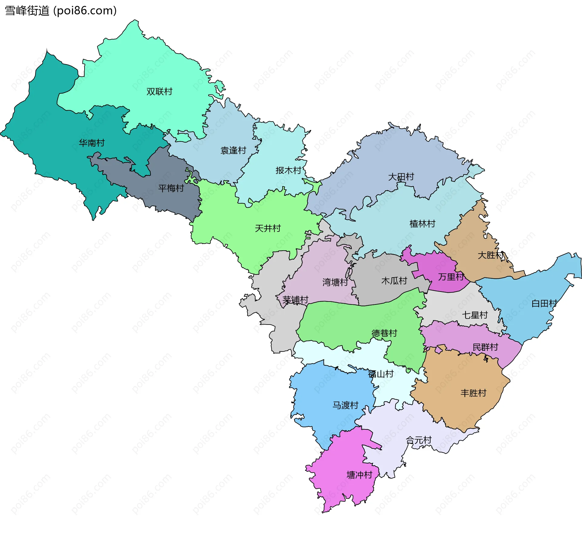 雪峰街道边界地图(五级行政区划)