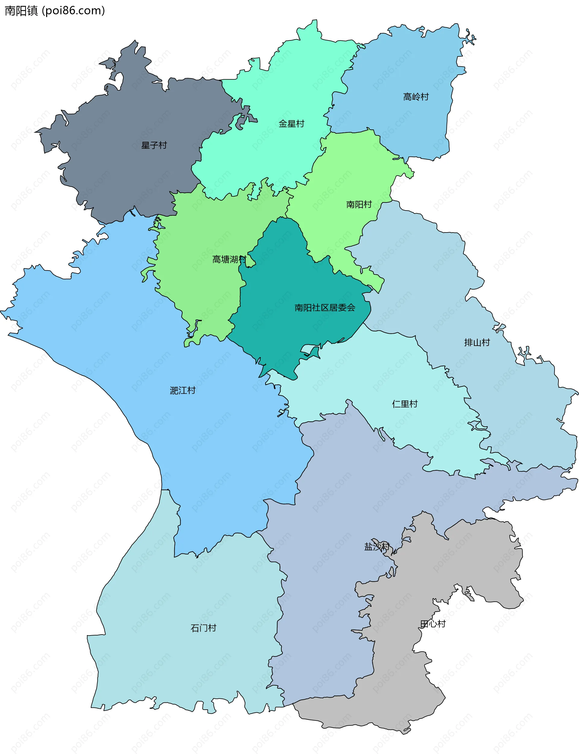 南阳镇边界地图(五级行政区划)