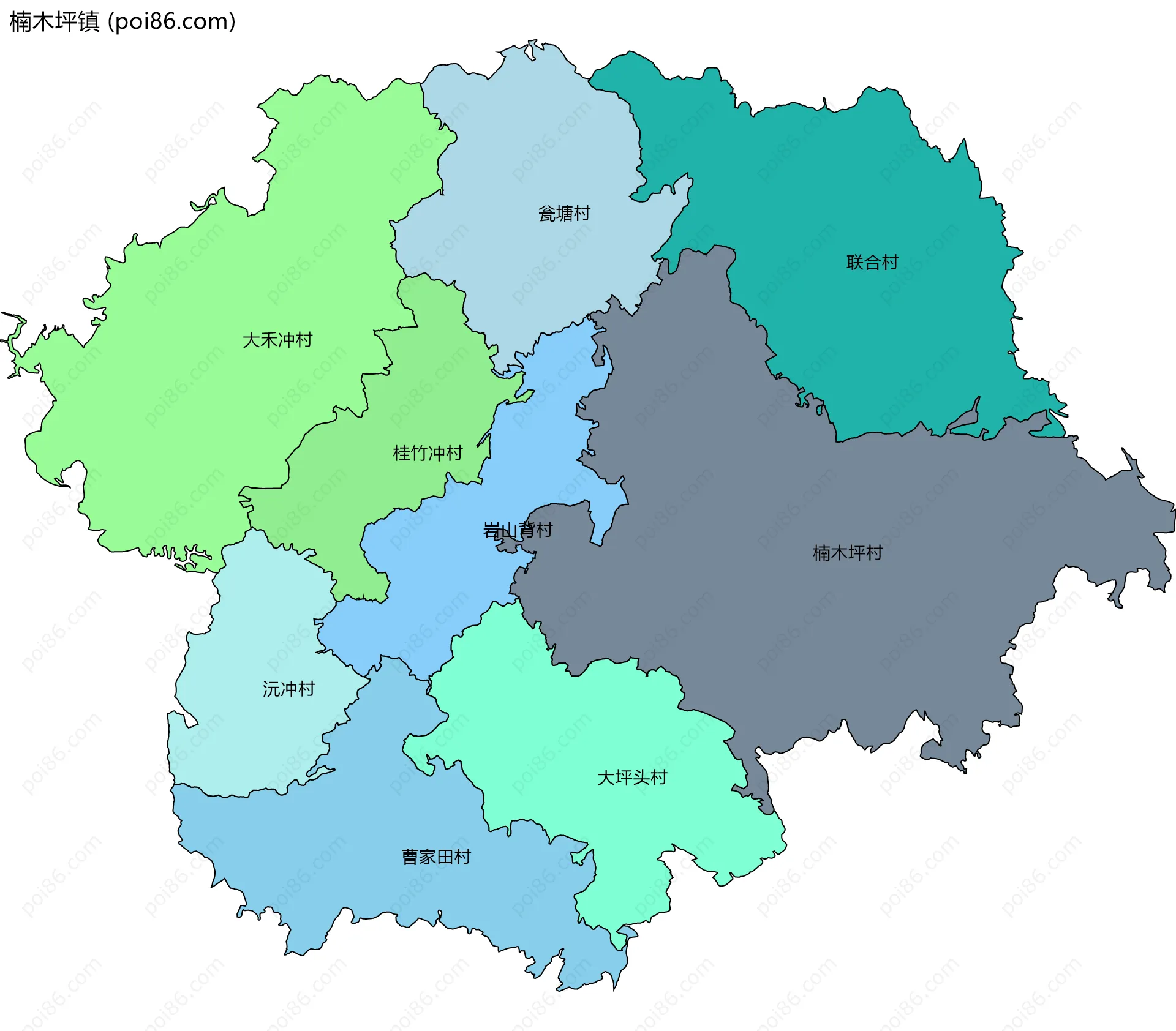 楠木坪镇边界地图(五级行政区划)