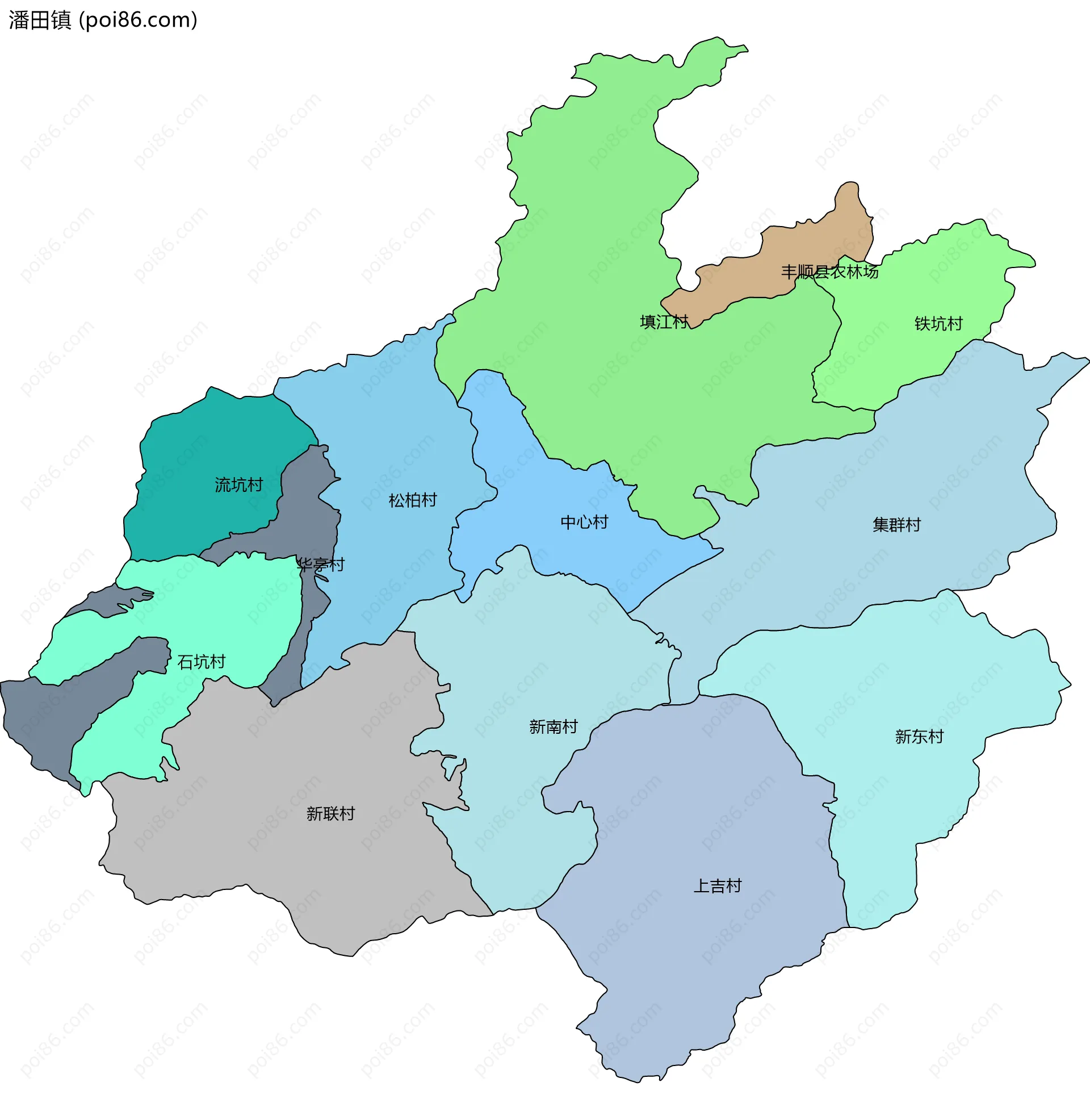 潘田镇边界地图(五级行政区划)