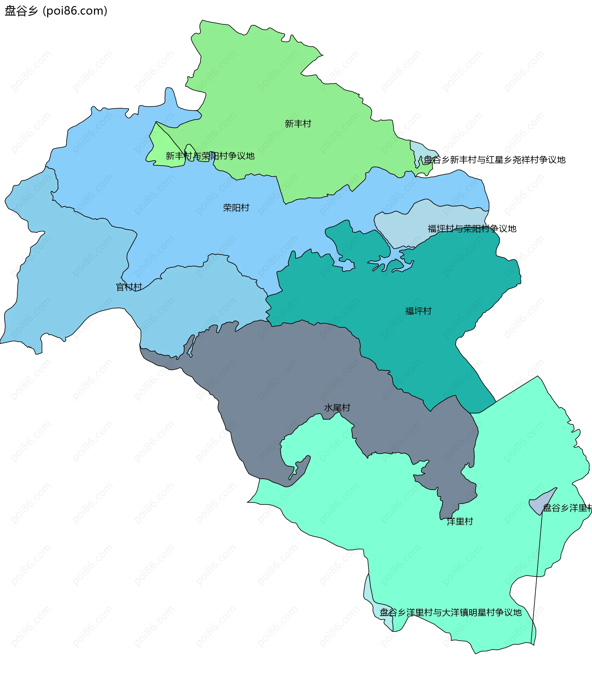 盘谷乡边界地图(五级行政区划)