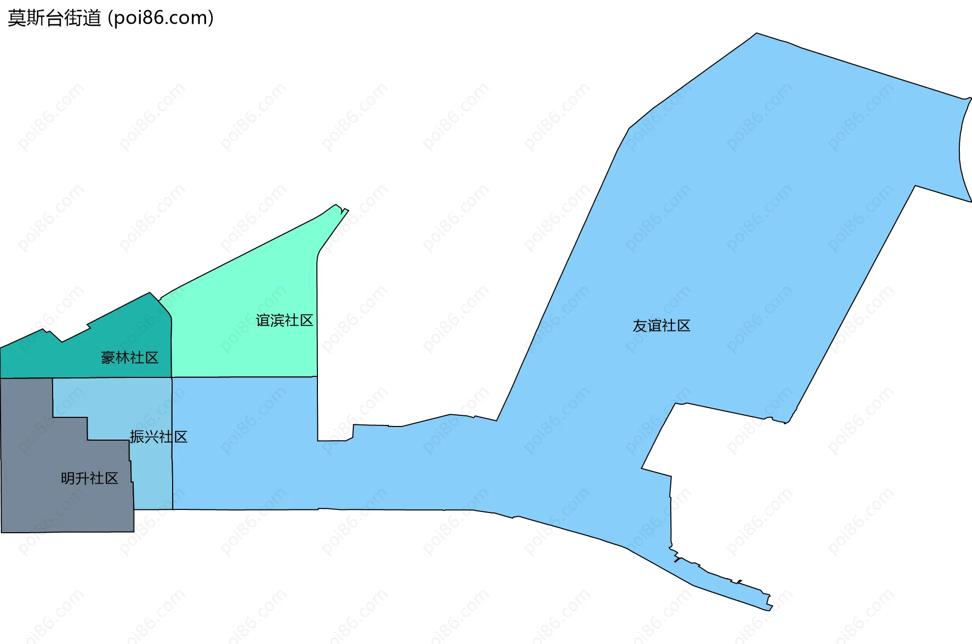 莫斯台街道边界地图(五级行政区划)