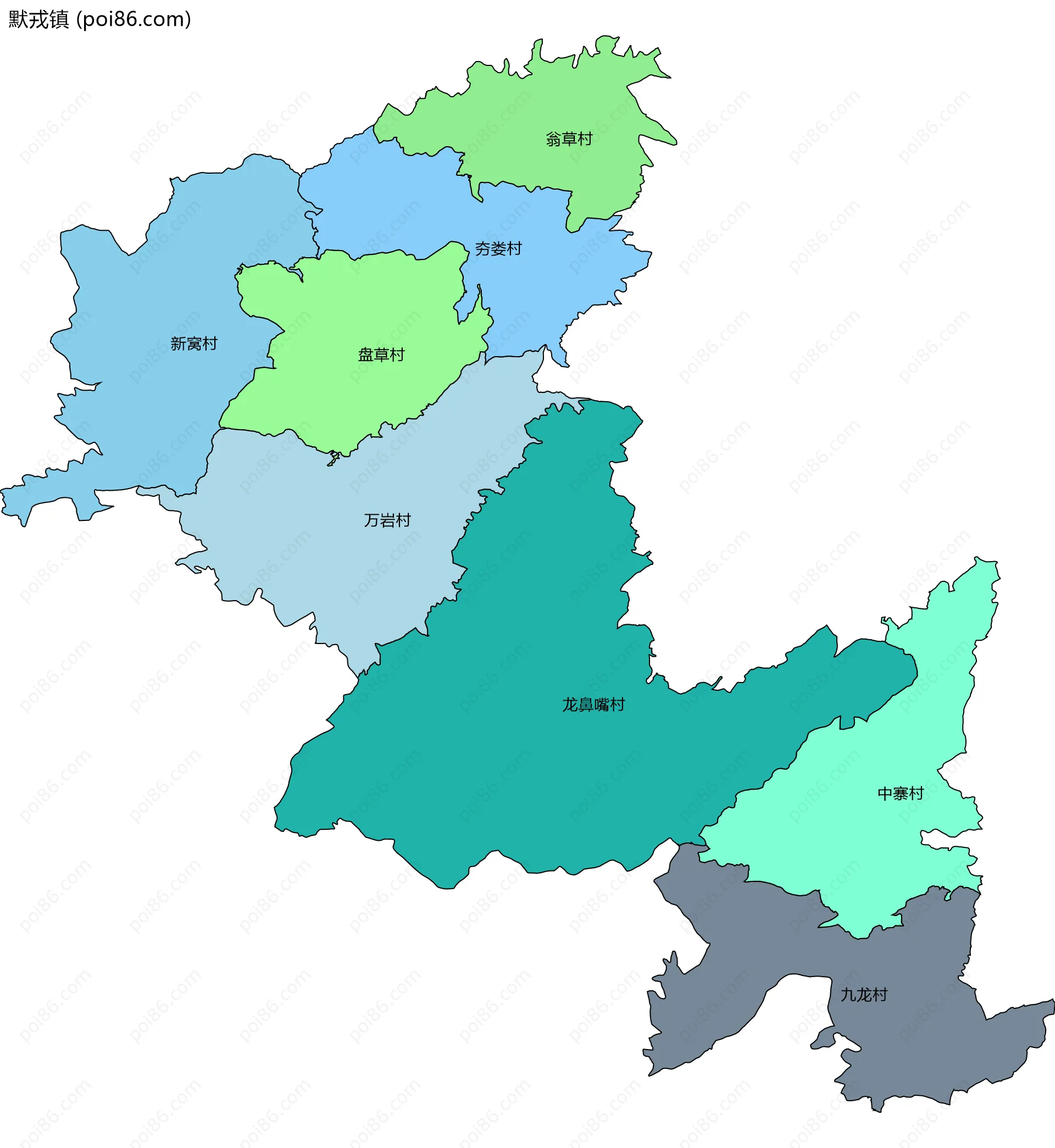 默戎镇边界地图(五级行政区划)