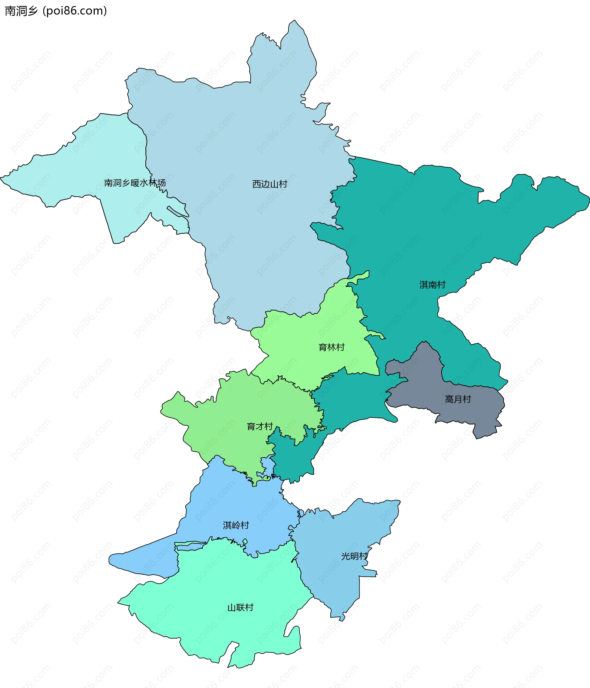 南洞乡边界地图(五级行政区划)