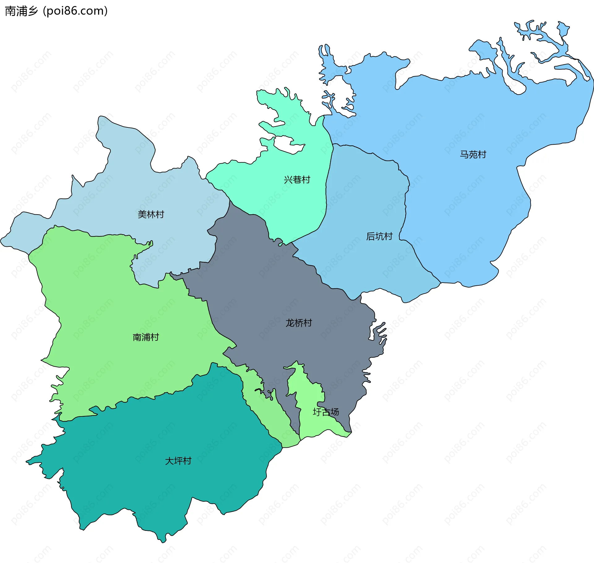 南浦乡边界地图(五级行政区划)