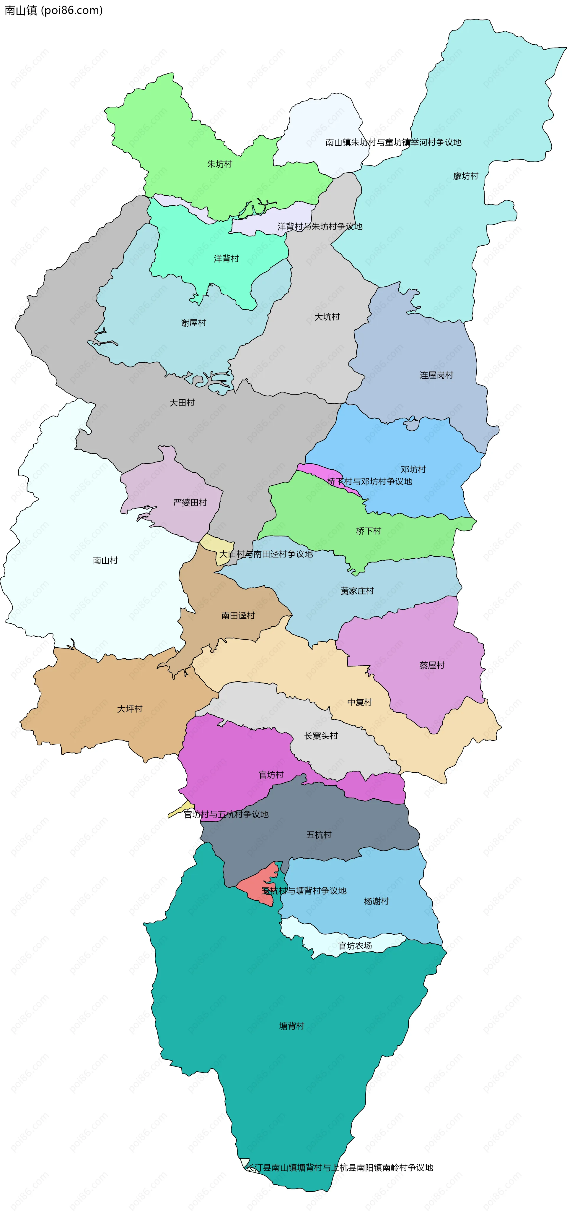 南山镇边界地图(五级行政区划)