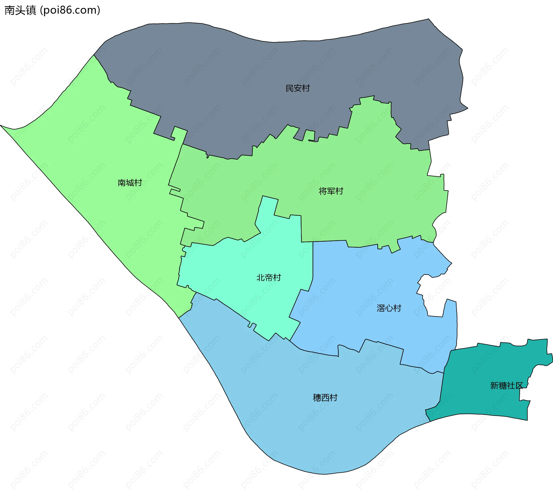 南头镇边界地图(五级行政区划)