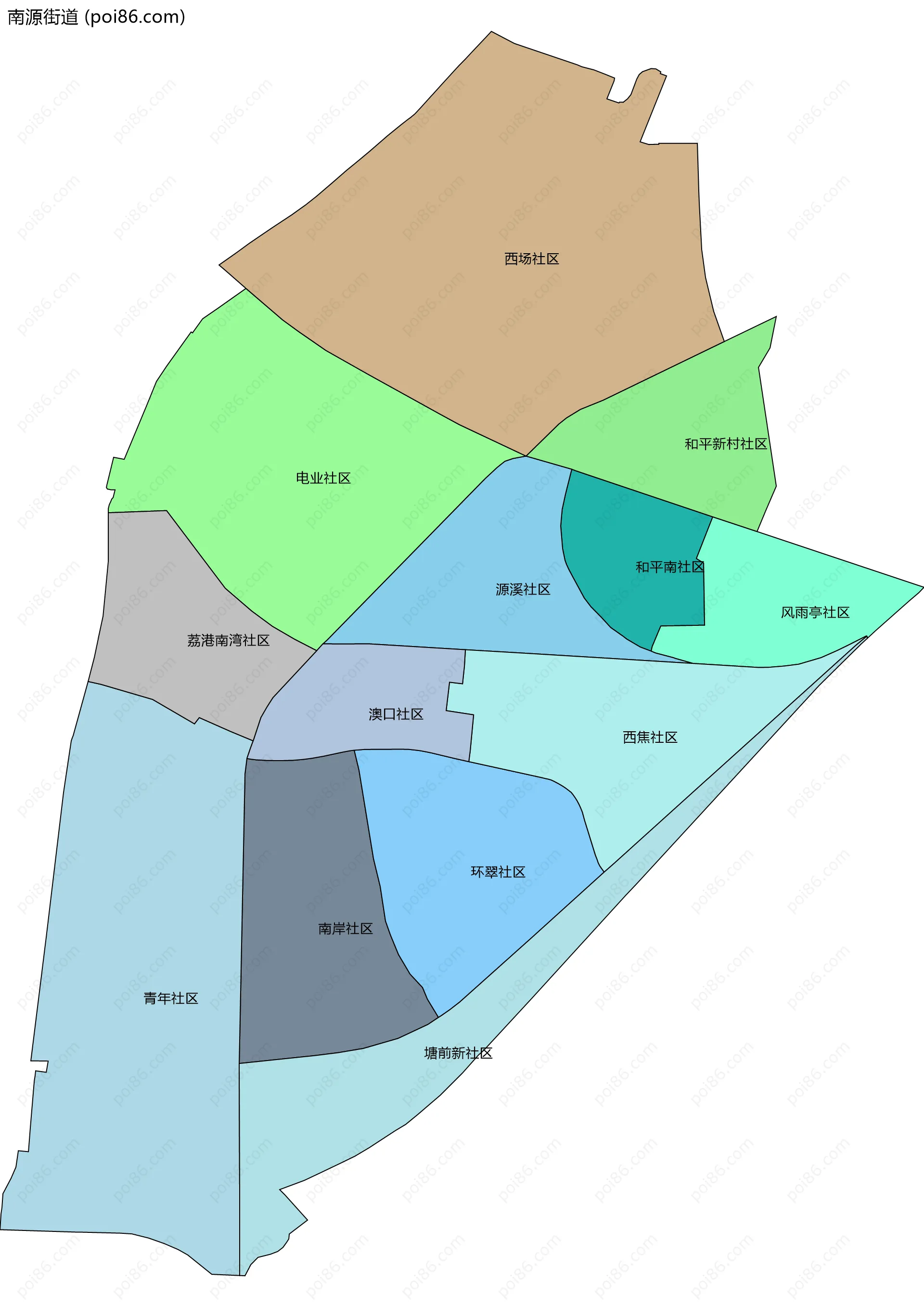 南源街道边界地图(五级行政区划)