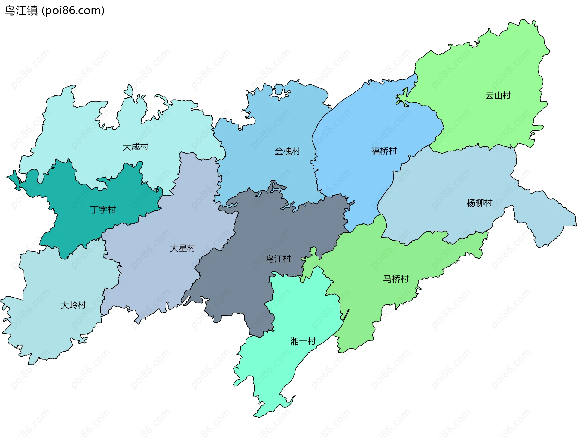 鸟江镇边界地图(五级行政区划)