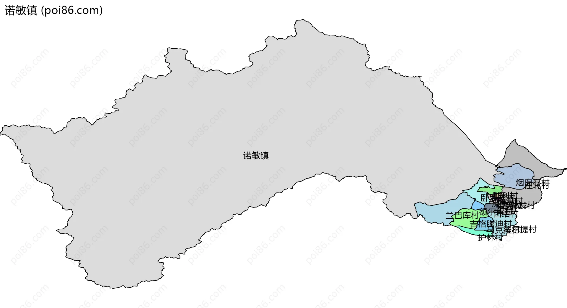 诺敏镇边界地图(五级行政区划)