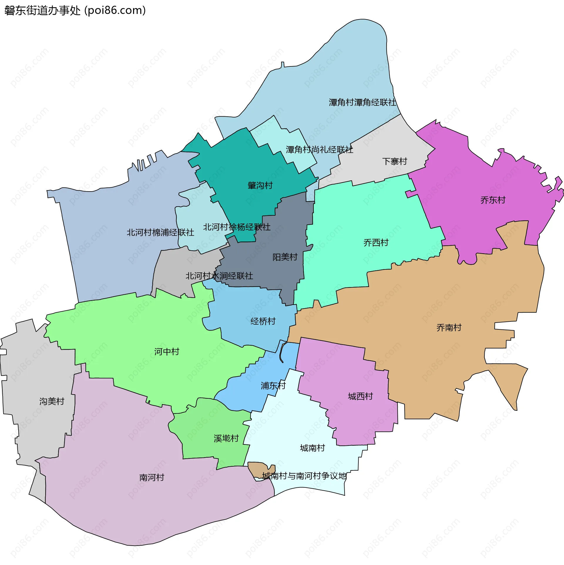 磐东街道办事处边界地图(五级行政区划)