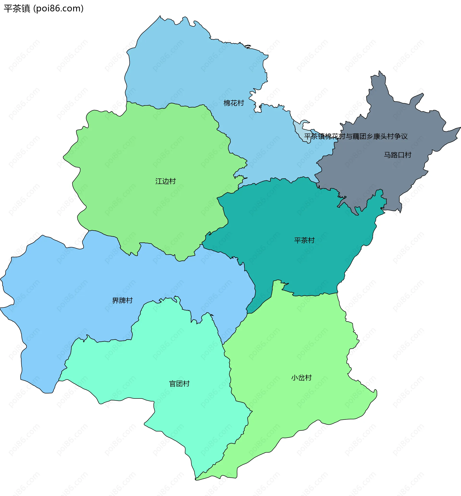 平茶镇边界地图(五级行政区划)