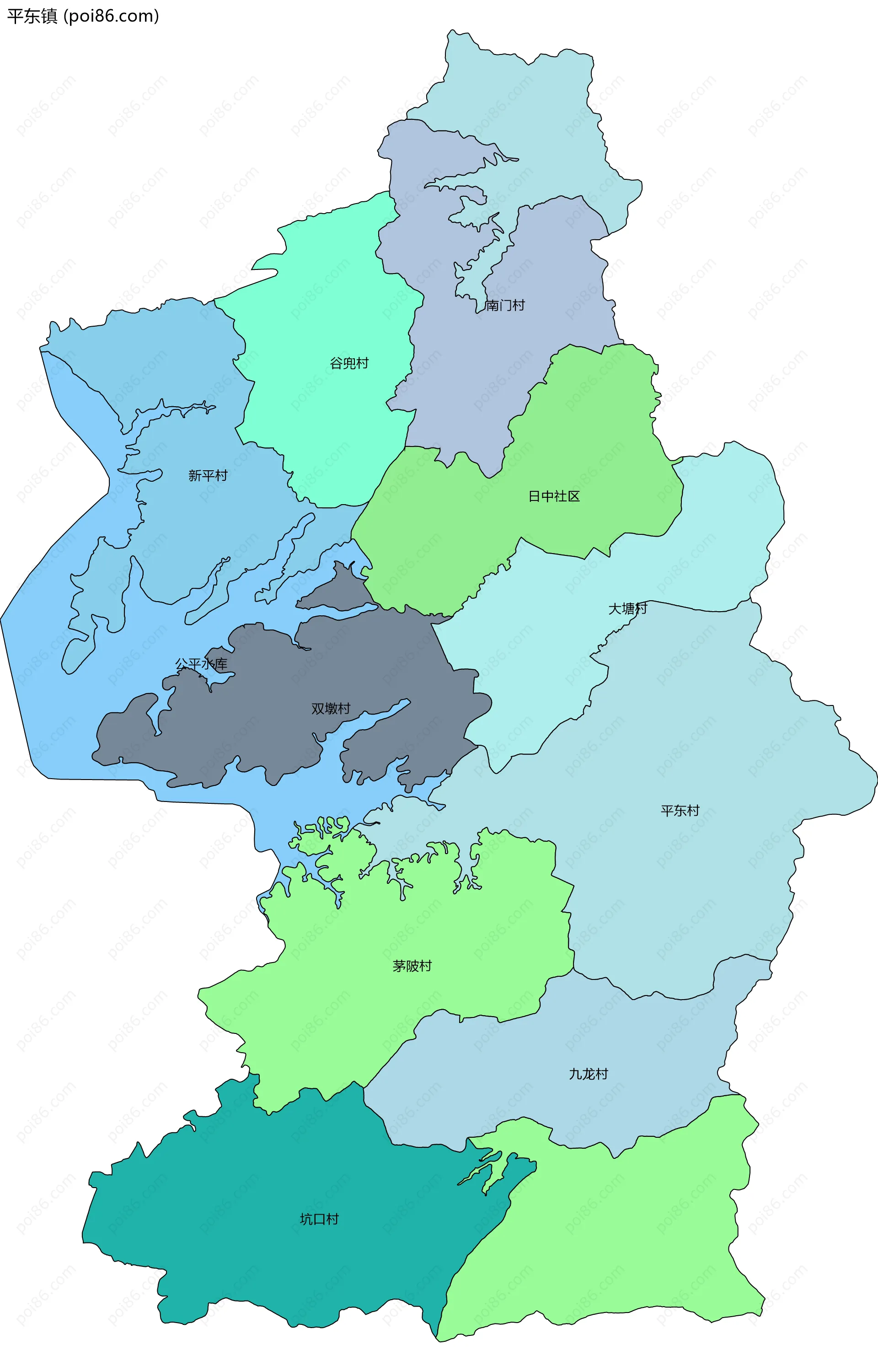 平东镇边界地图(五级行政区划)