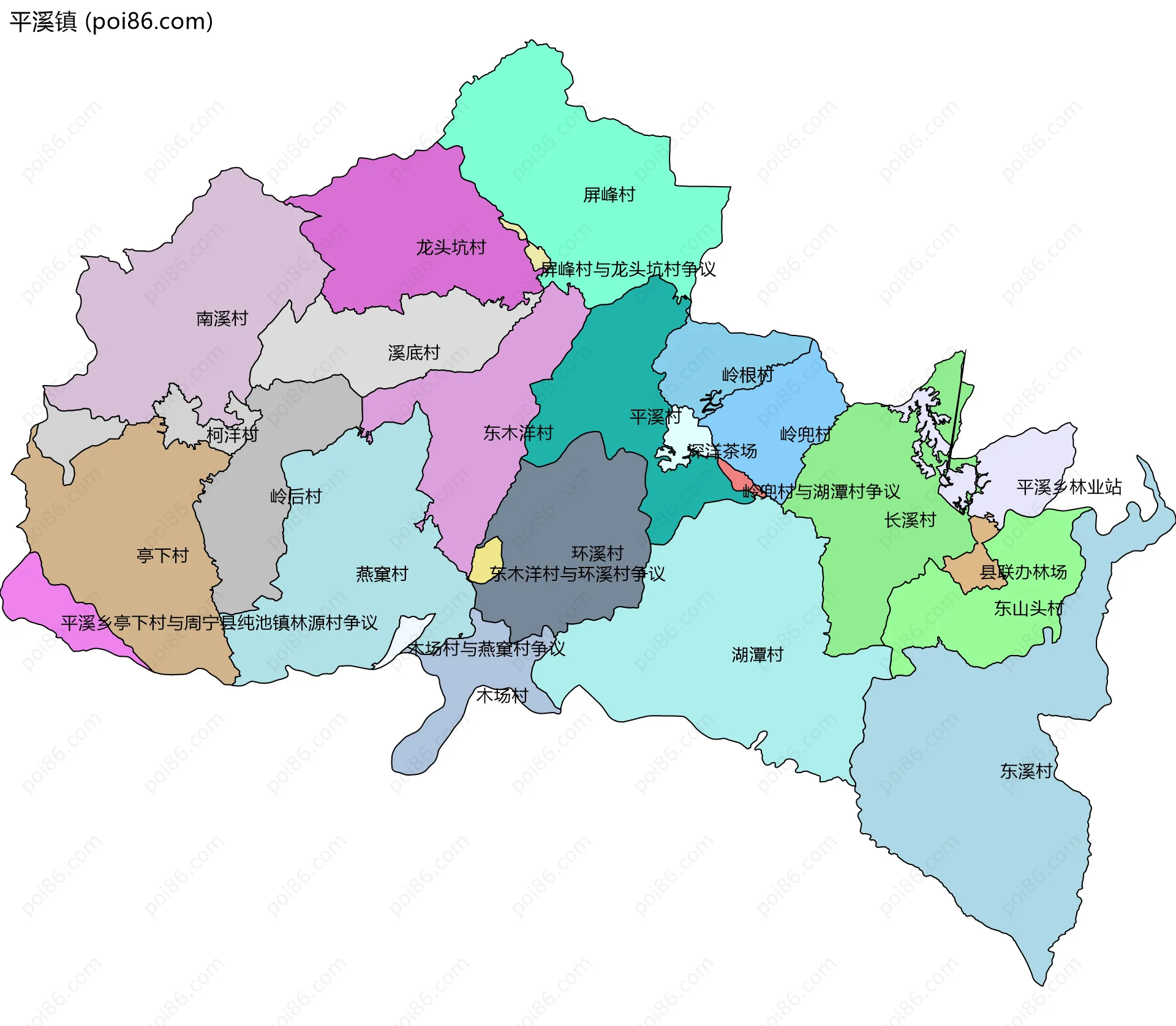 平溪镇边界地图(五级行政区划)